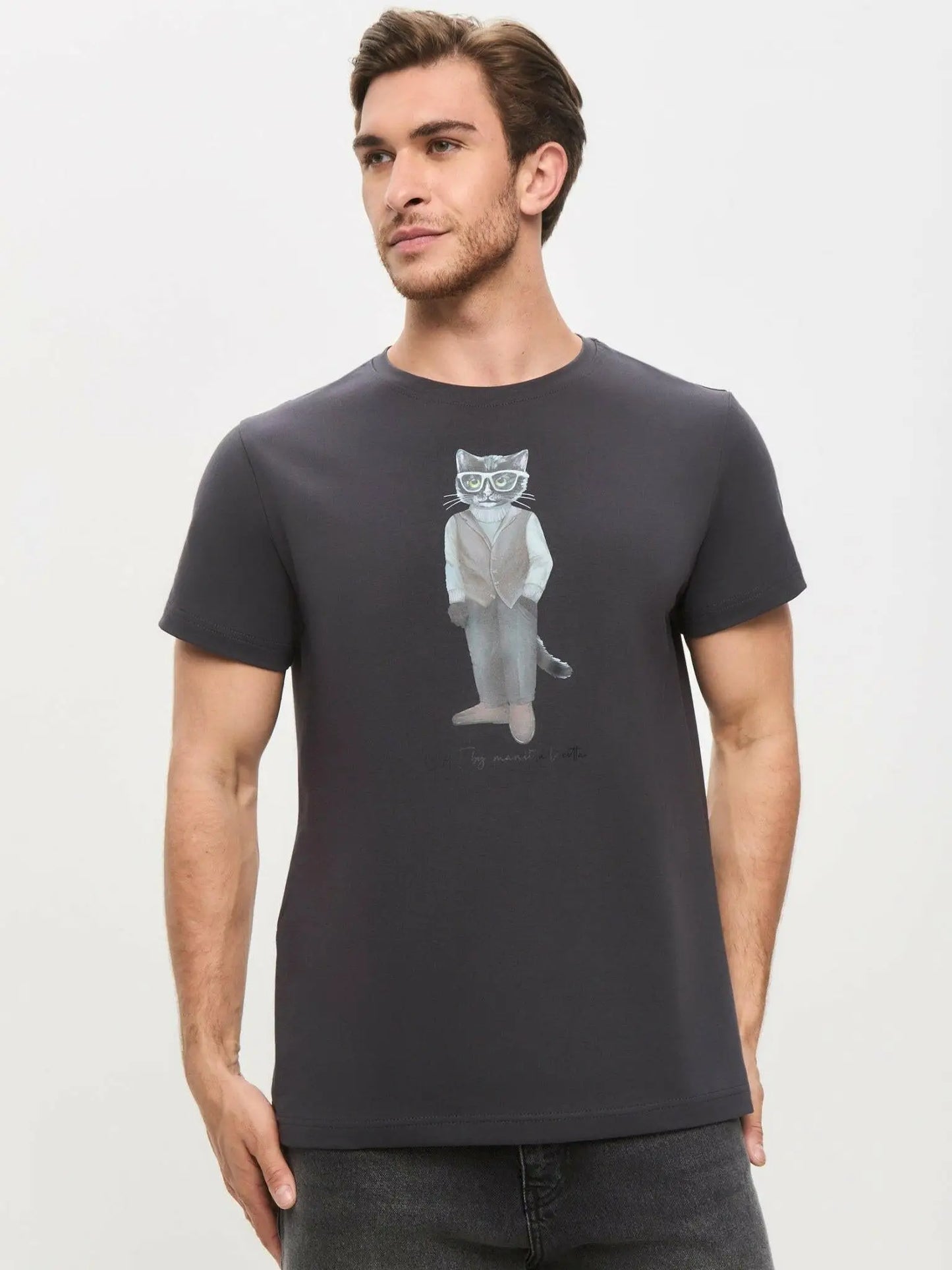 Grey printed t-shirt minimalist cat - Funny Cat T-shirt | For Cat Lovers | CAT by maniita lacitta