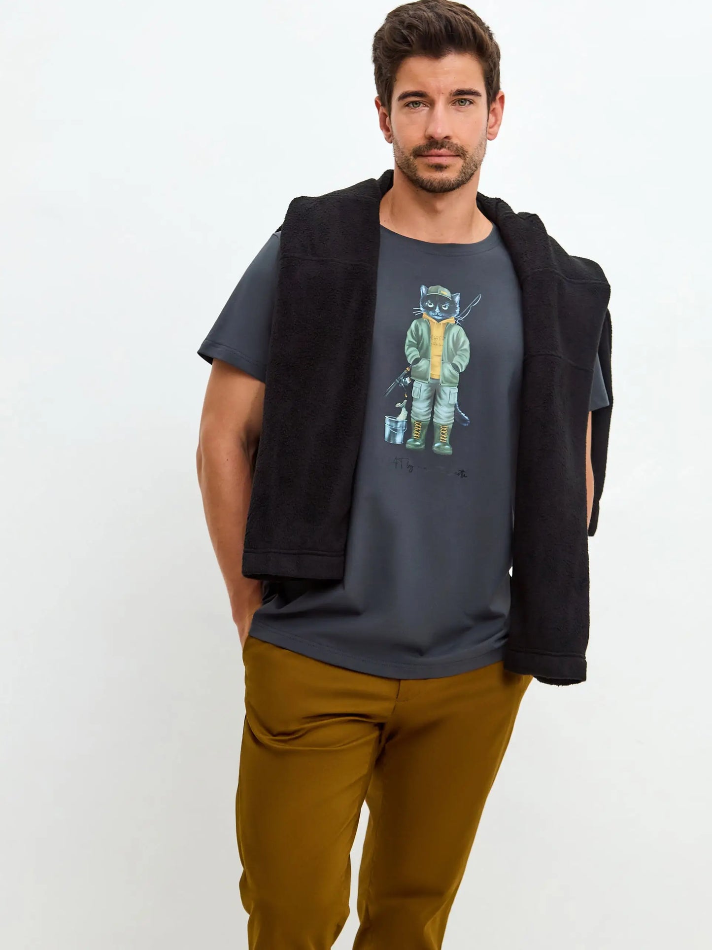 Grey t-shirt fishman cat - Funny Cat T-shirt | For Cat Lovers | CAT by maniita lacitta