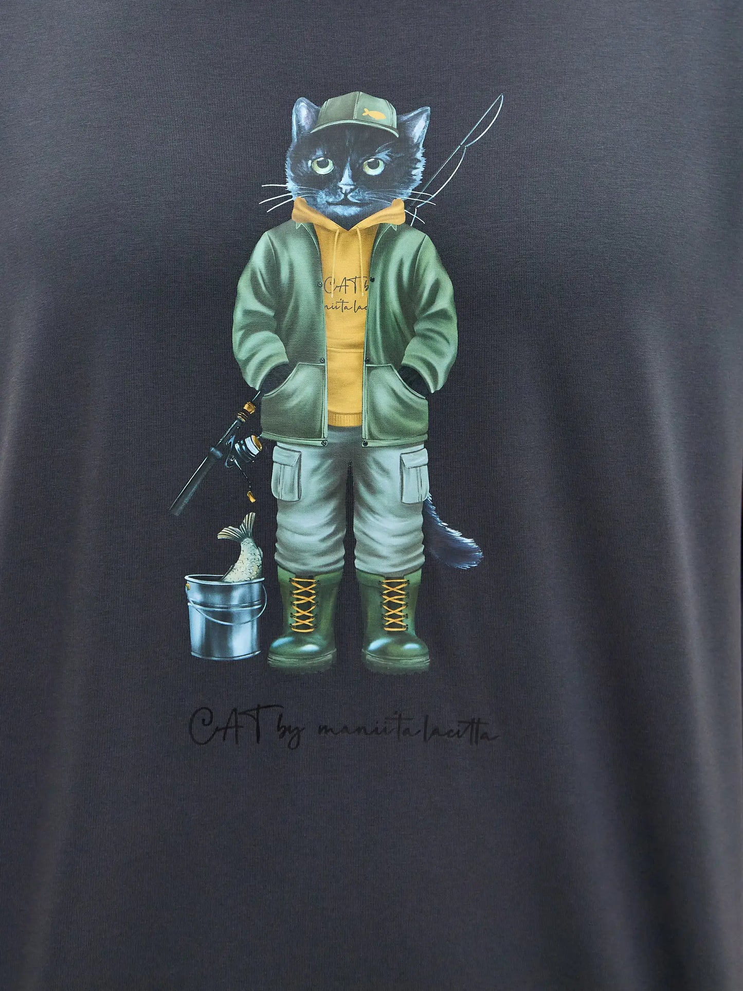Grey t-shirt fishman cat - Funny Cat T-shirt | For Cat Lovers | CAT by maniita lacitta