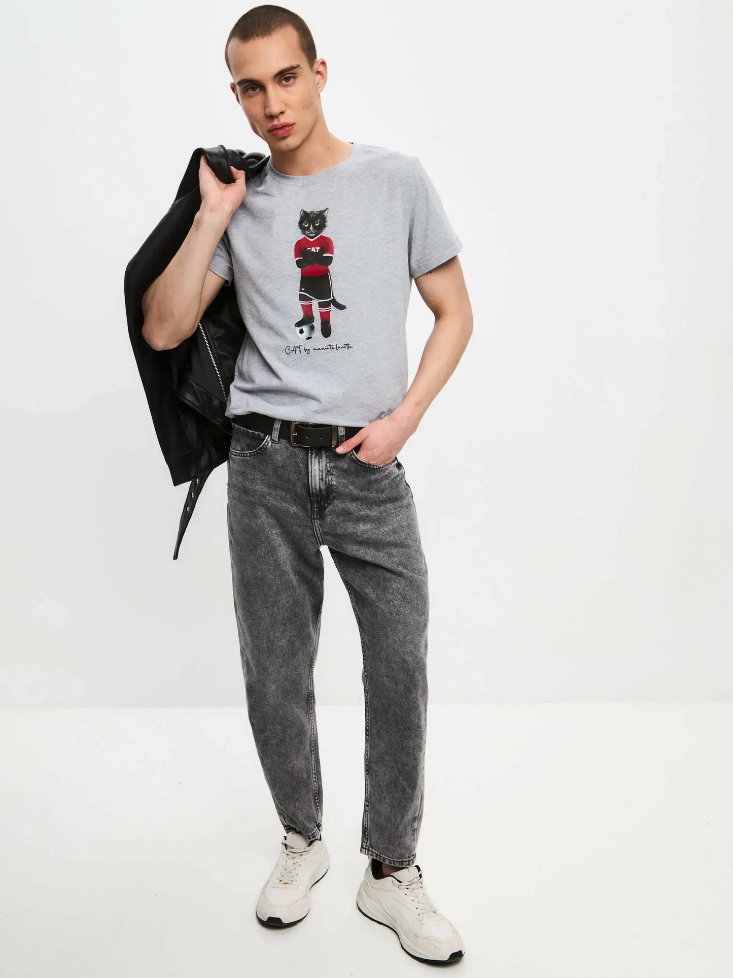 Grey Printed T-shirt FOOTBALL CAT Maniita Lacitta.