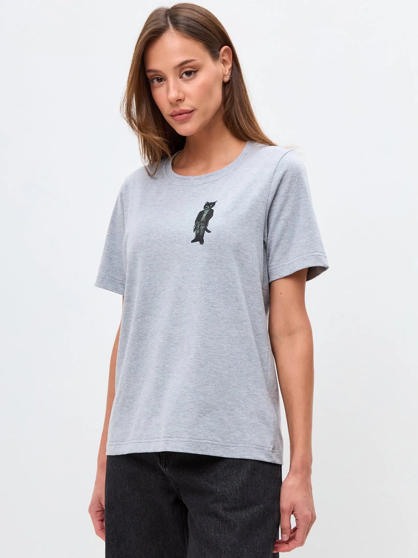 Grey Printed T-shirt ROCKER CAT - T-shirt