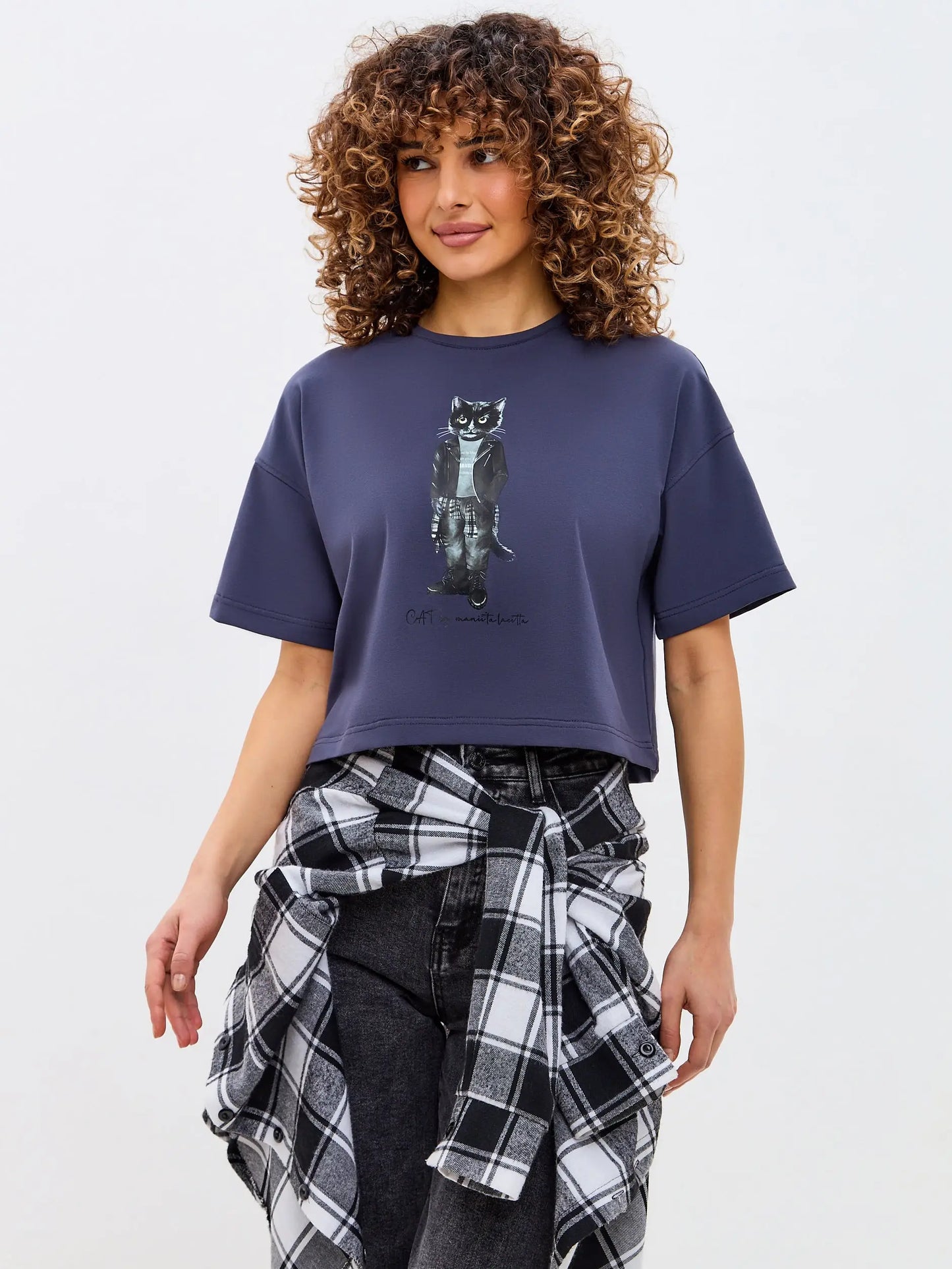 Grey Printed T-shirt ROCKER CAT - T-shirt