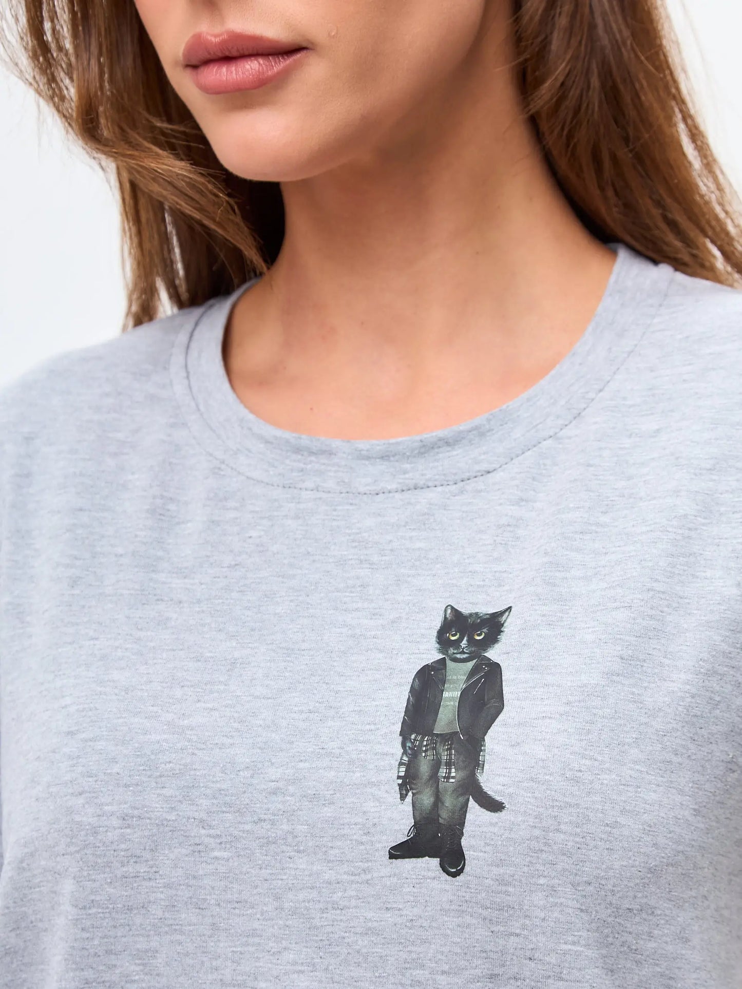 Grey Printed T-shirt ROCKER CAT - T-shirt