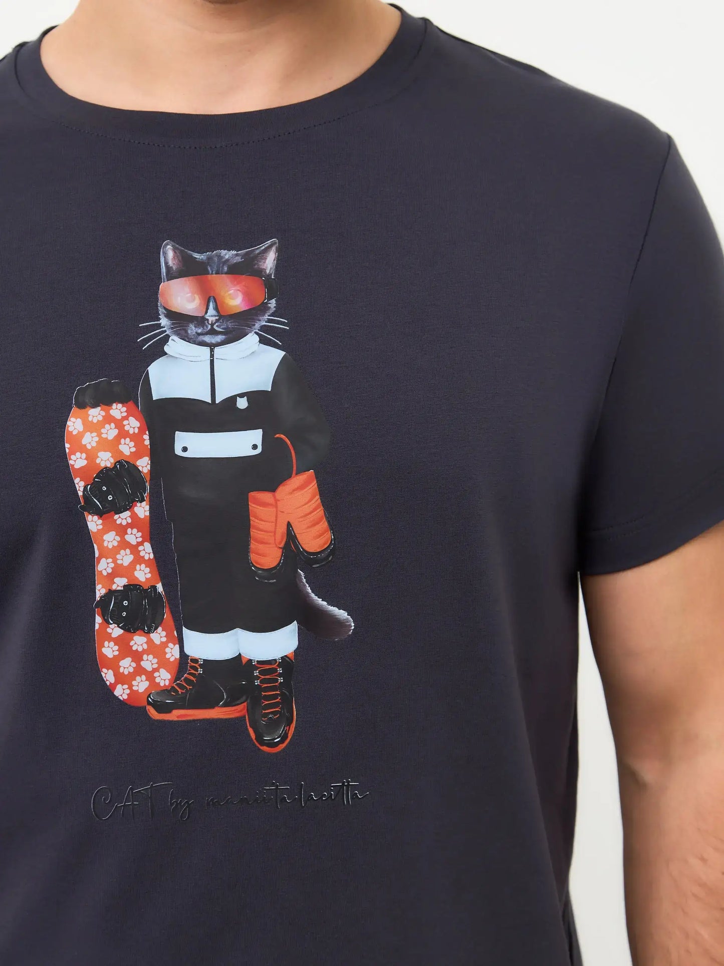 Grey Printed T-shirt SNOWBOARD CAT - T-shirt