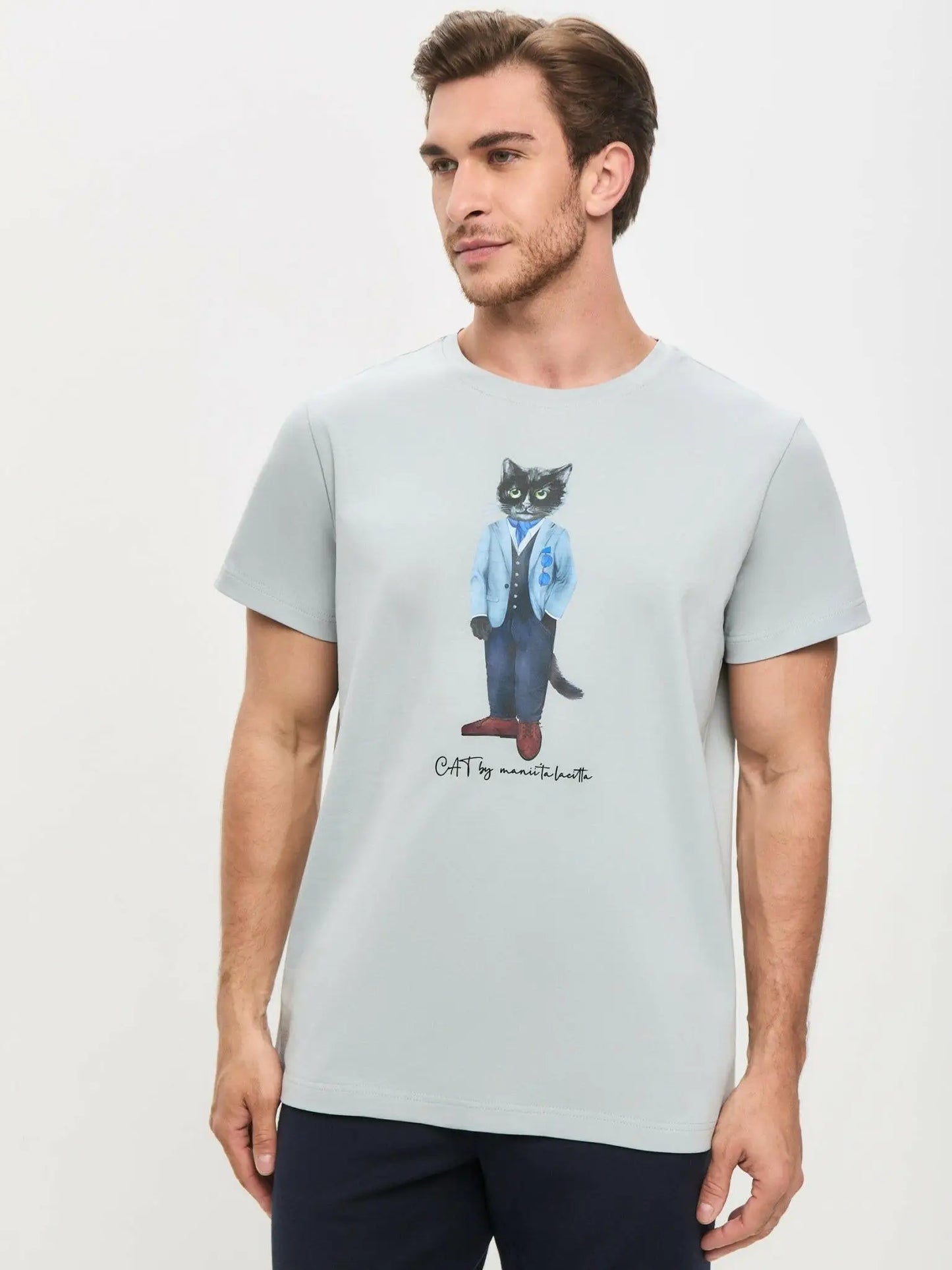Grey t-shirt suit cat - Funny Cat T-shirt | For Cat Lovers | CAT by maniita lacitta