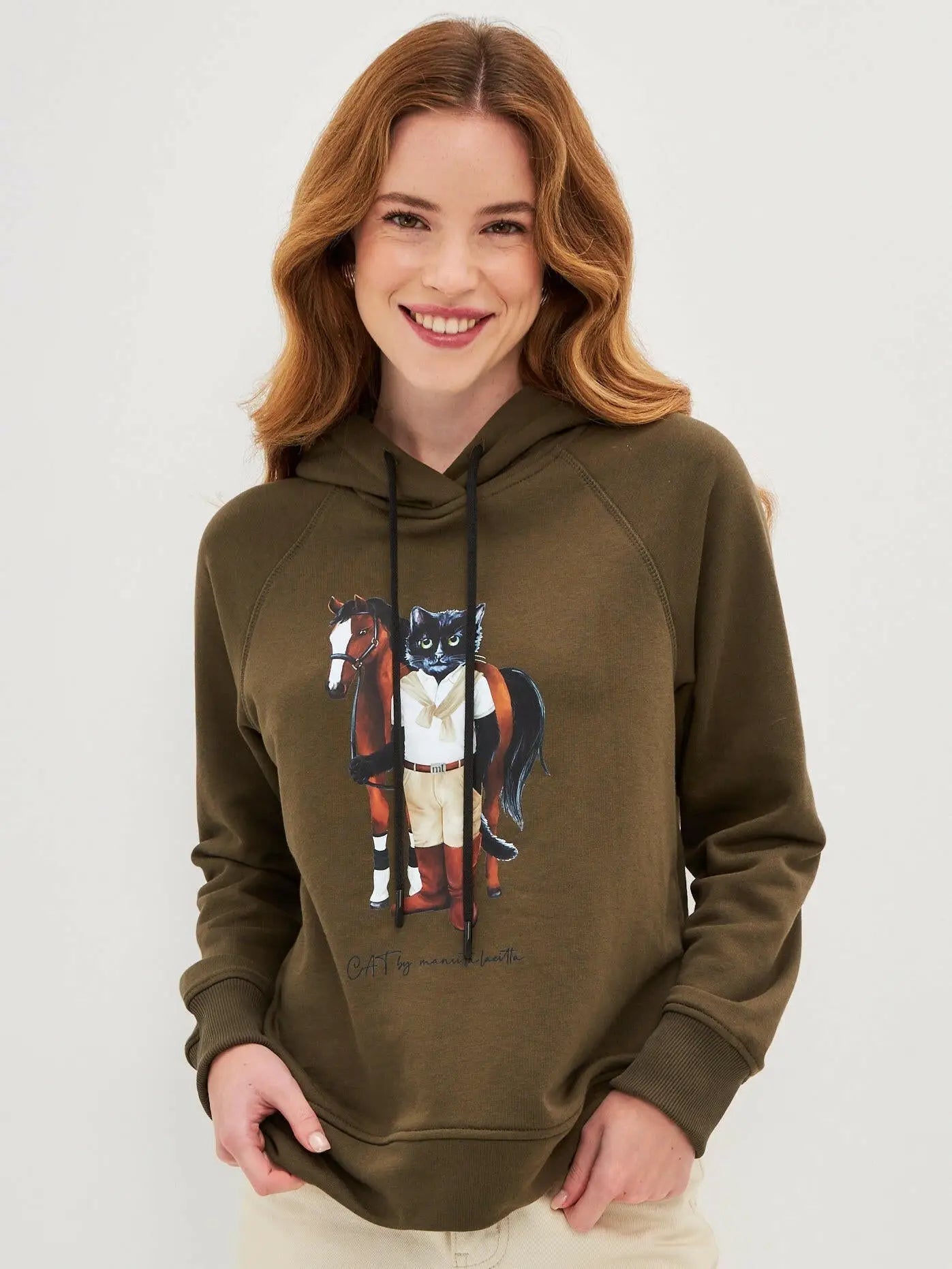 Olive printed hoodie rider cat - Funny Cat Hoodie & sweatshirt | For Cat Lovers | CAT by maniita