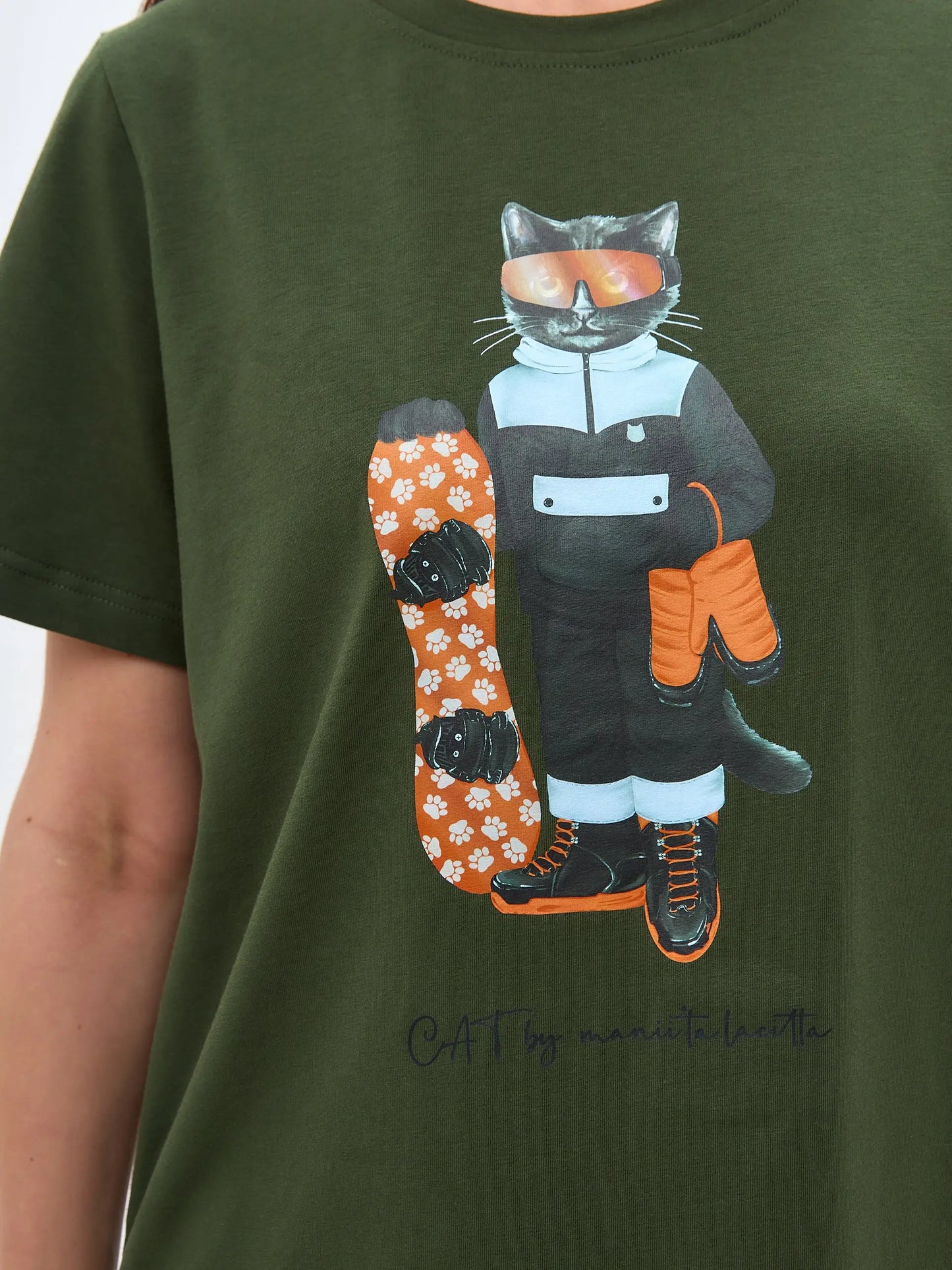 Khaki Printed T-shirt SNOWBOARD CAT - T-shirt