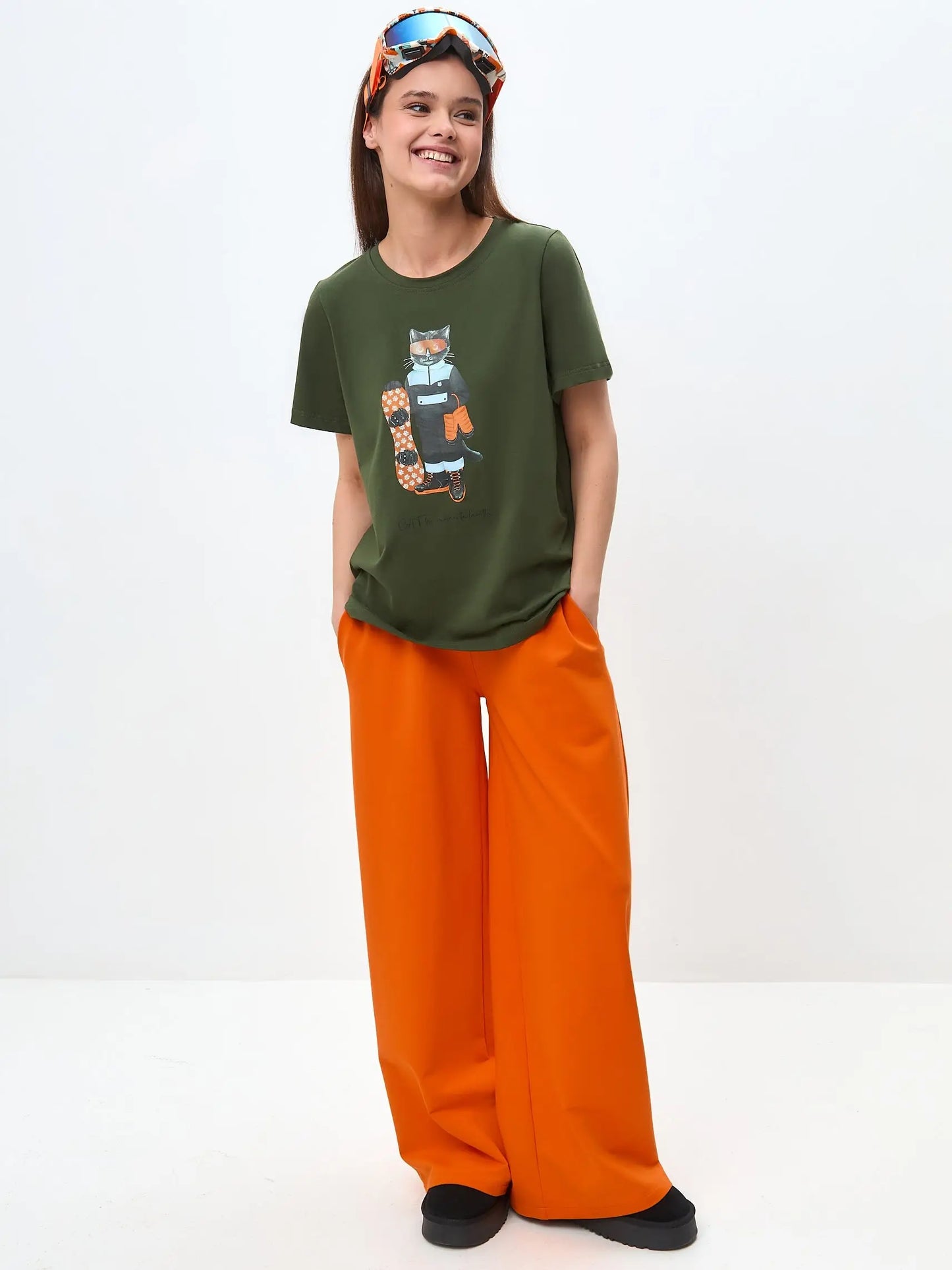 Khaki Printed T-shirt SNOWBOARD CAT - T-shirt