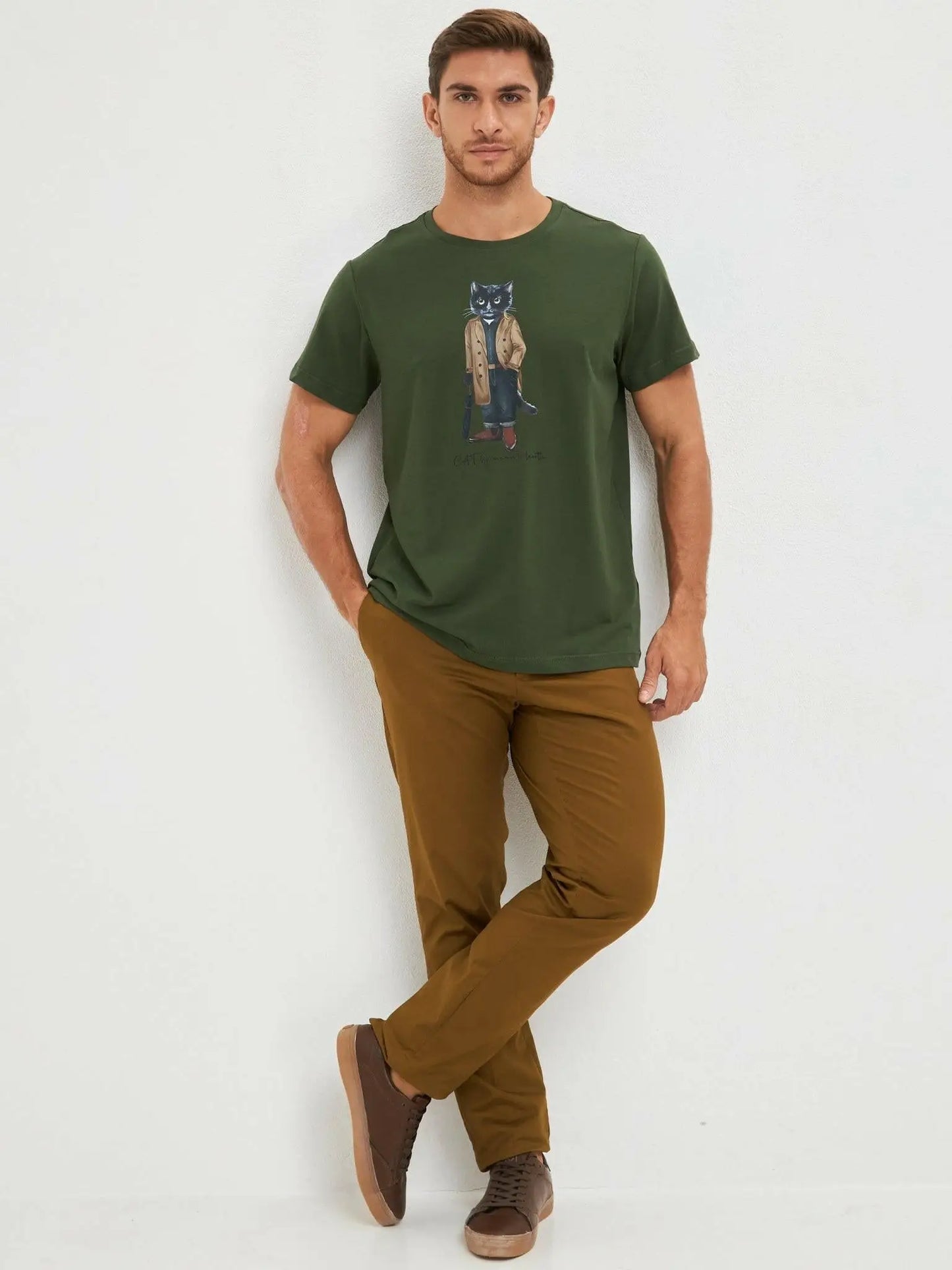 Olive t-shirt trench coat cat - Funny Cat T-shirt | For Cat Lovers | CAT by maniita lacitta