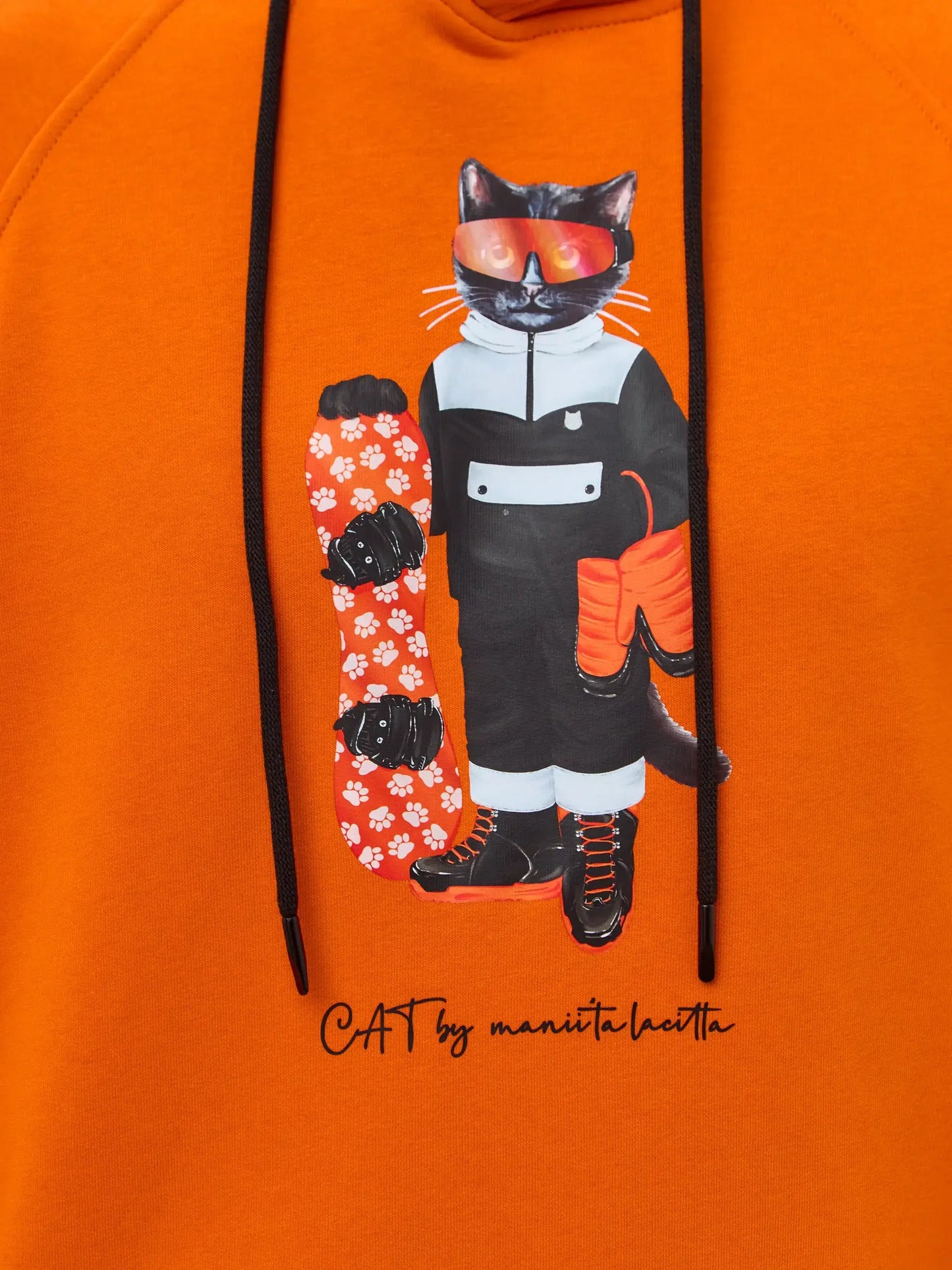 Orange Printed Hoodie SNOWBOARD CAT - Hoodie & sweatshirt
