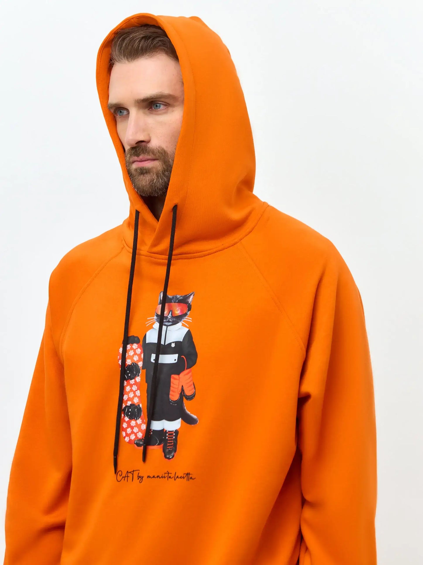 Orange Printed Hoodie SNOWBOARD CAT - Hoodie & sweatshirt
