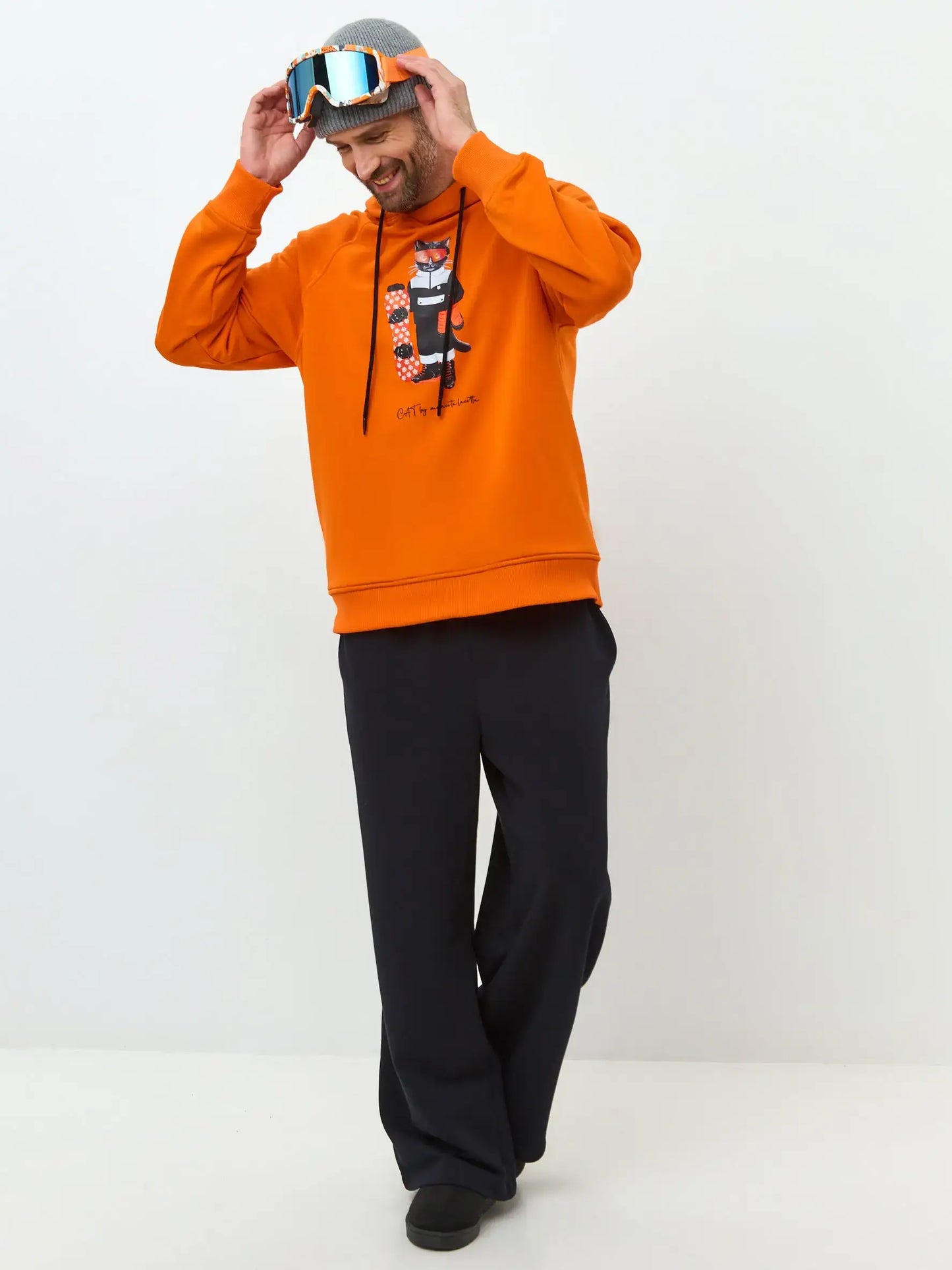 Orange Printed Hoodie SNOWBOARD CAT - Hoodie & sweatshirt