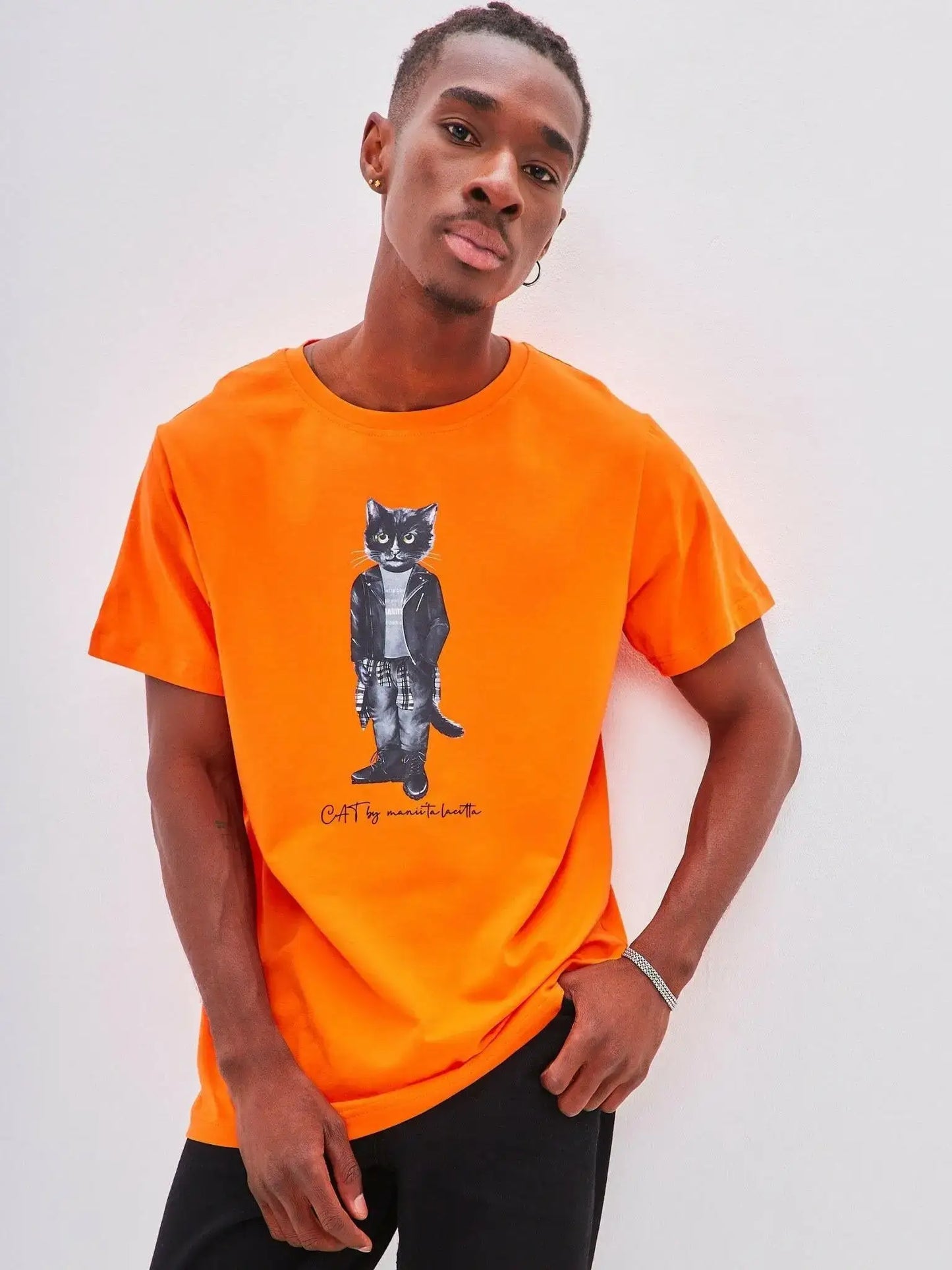Orange t-shirt rocker cat - Funny Cat T-shirt | For Cat Lovers | CAT by maniita lacitta