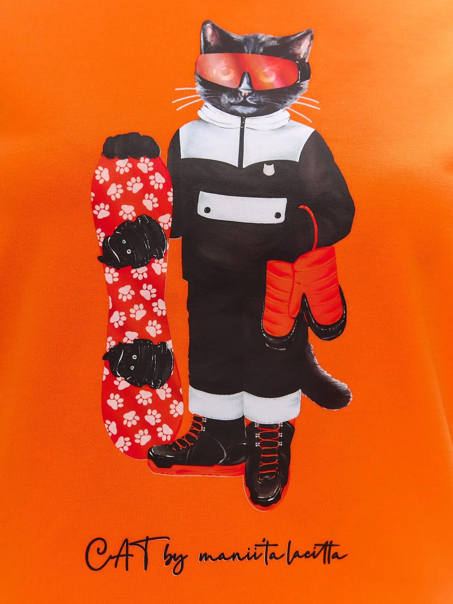 Orange Printed T-shirt SNOWBOARD CAT - T-shirt