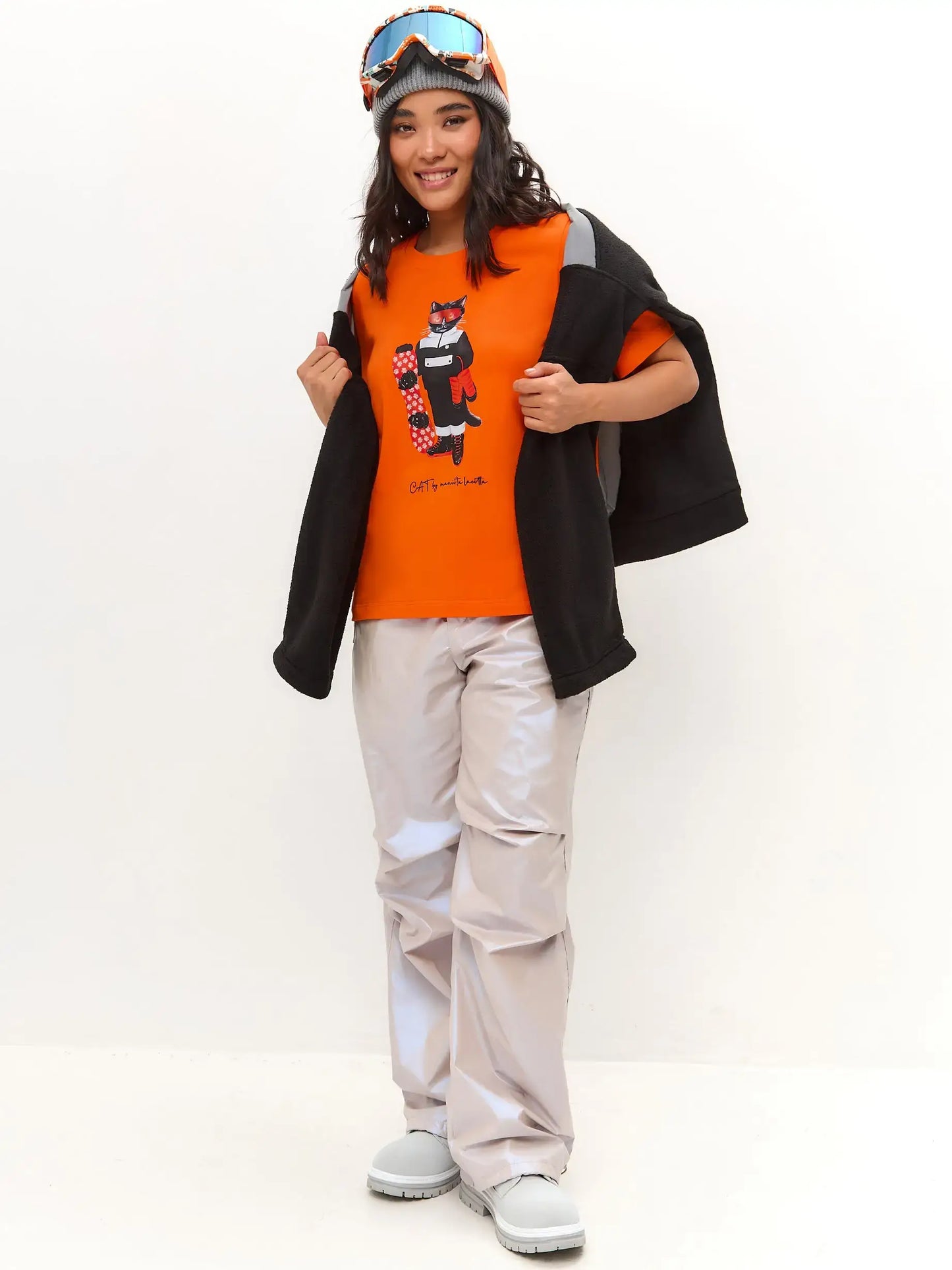 Orange Printed T-shirt SNOWBOARD CAT - T-shirt