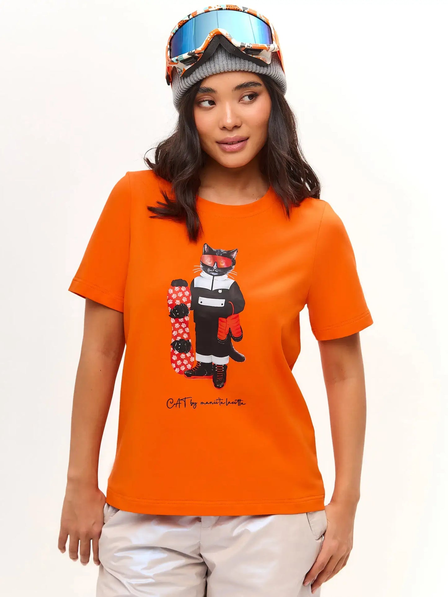 Orange Printed T-shirt SNOWBOARD CAT - T-shirt