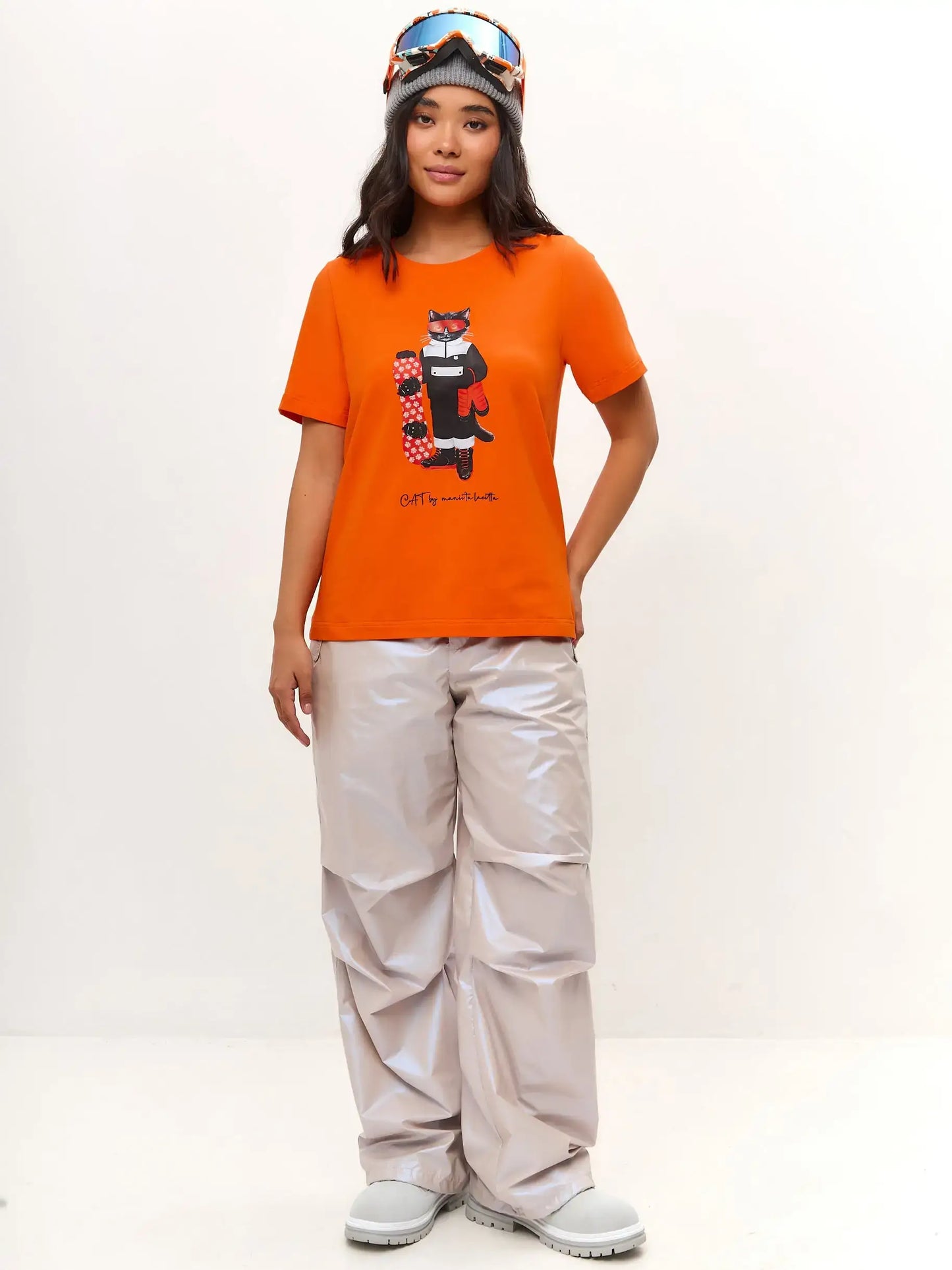 Orange Printed T-shirt SNOWBOARD CAT - T-shirt