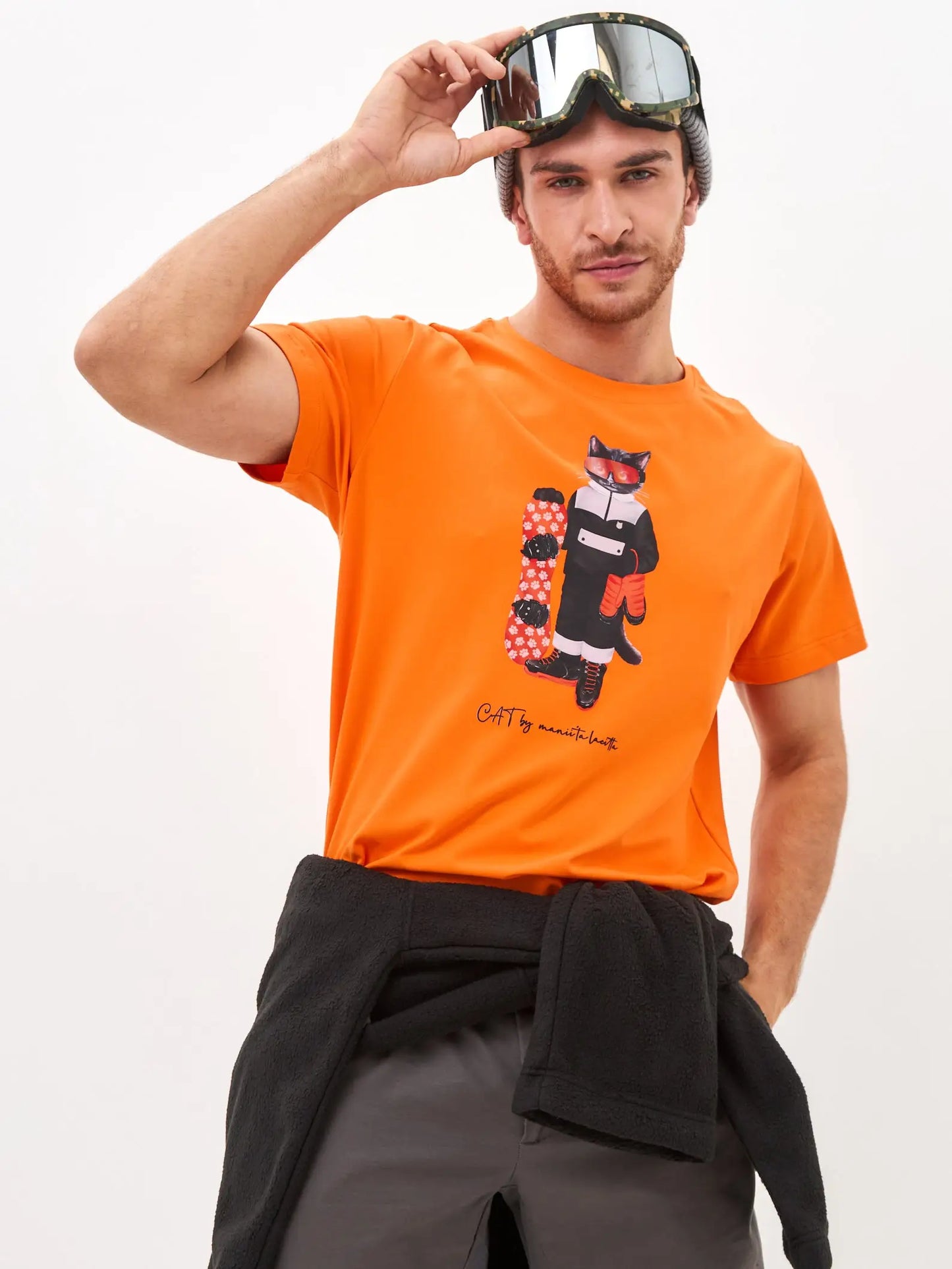 Orange Printed T-shirt SNOWBOARD CAT - T-shirt
