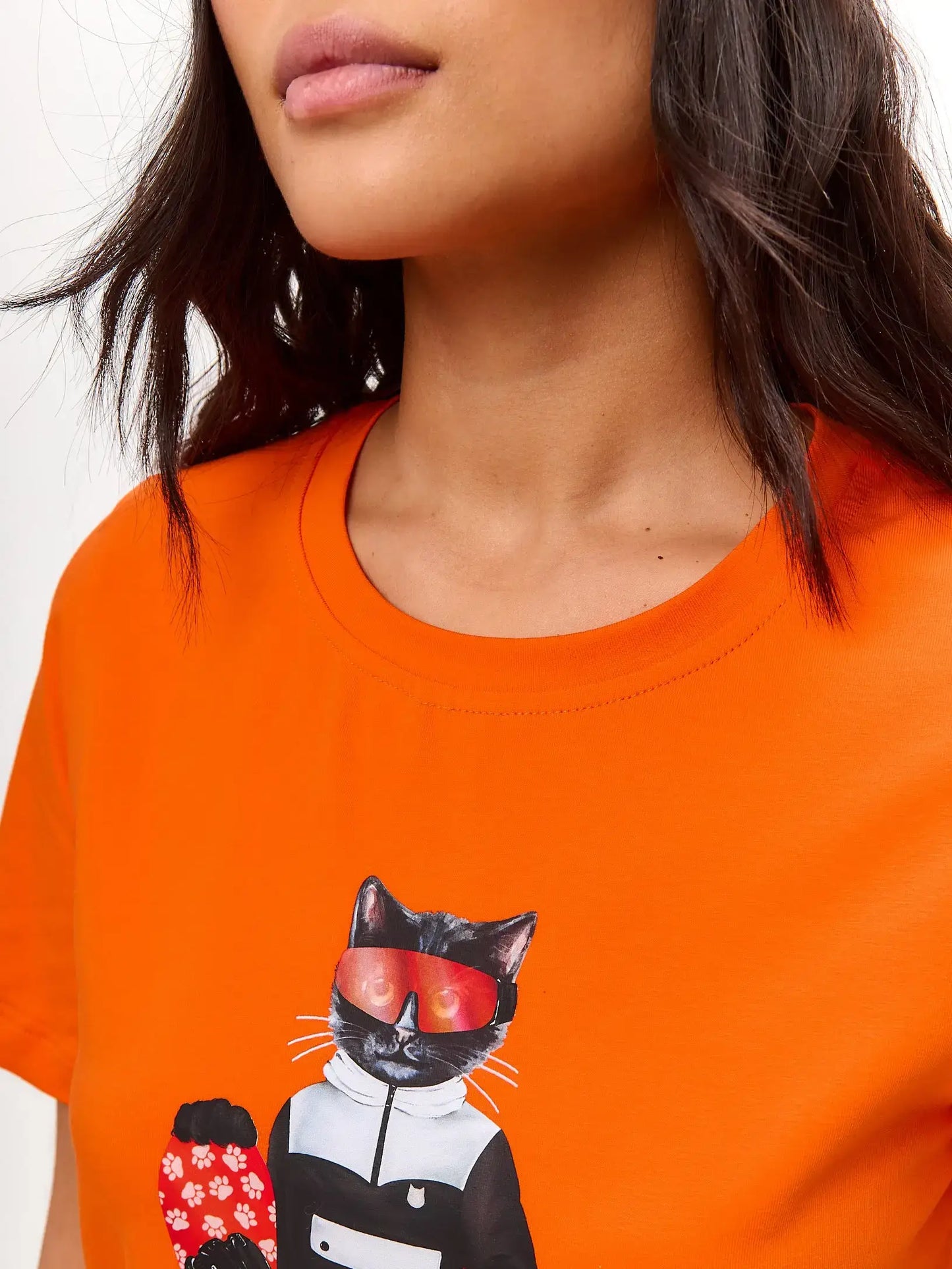 Orange Printed T-shirt SNOWBOARD CAT - T-shirt