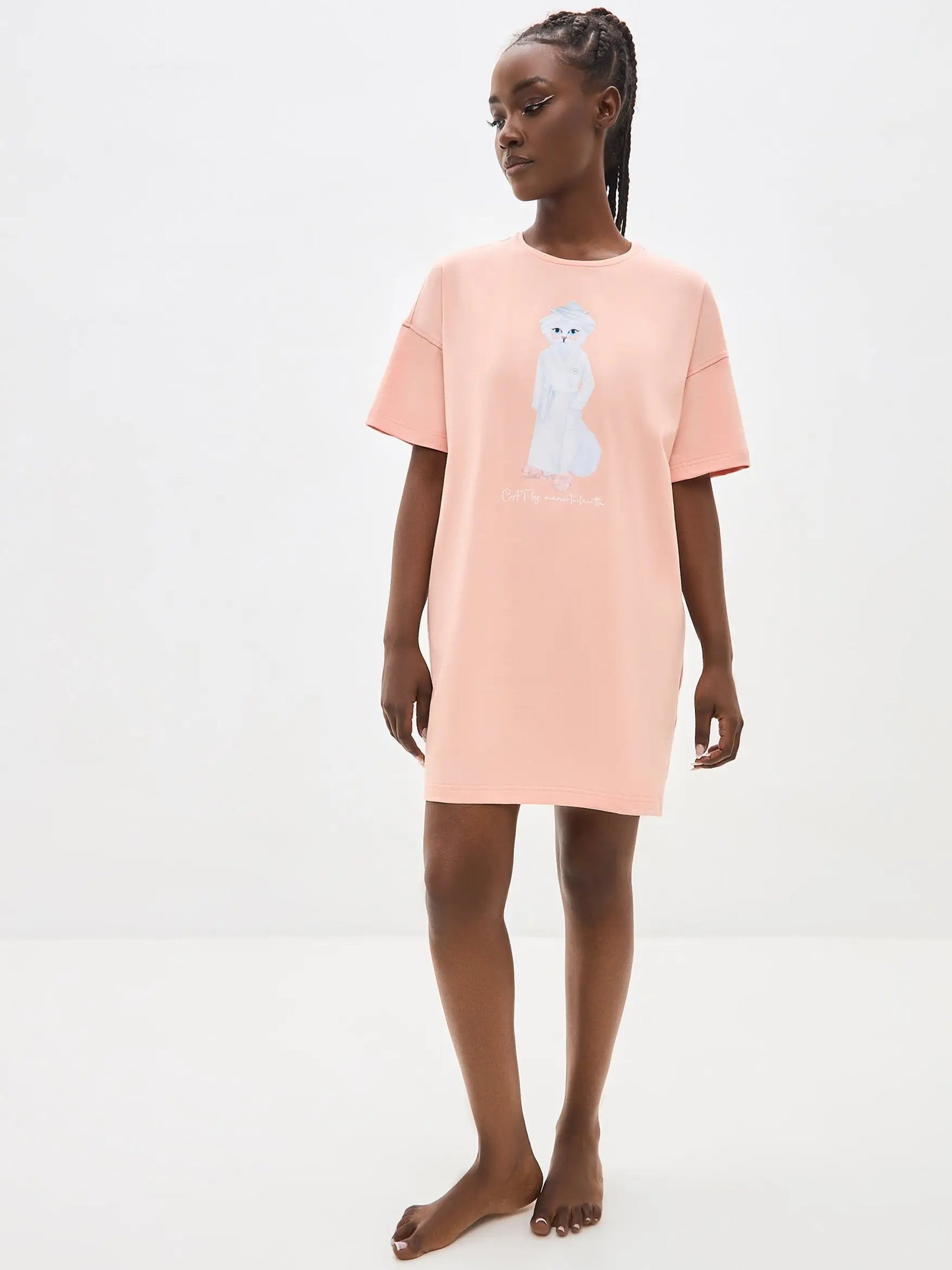 Pink oversized T-shirt SPA CAT - Peach oversized T-shirt SPA CAT print