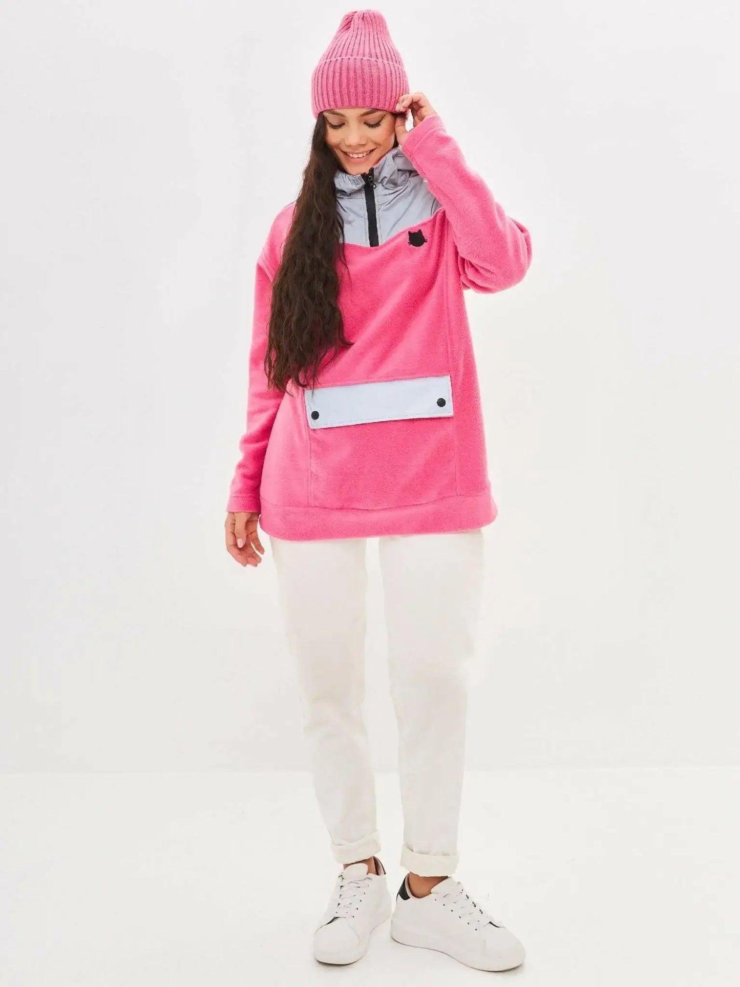Pink fleece hoodie - Funny Cat Fleece (recycled) | For Cat Lovers | CAT by maniita lacitta