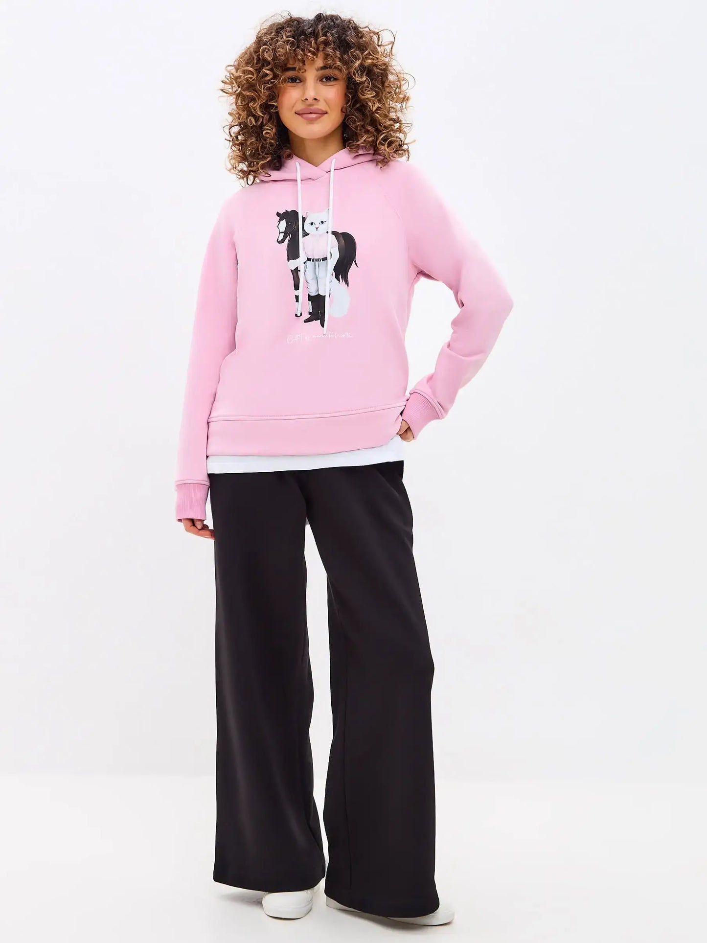 Pink Printed Hoodie WHITE RIDER CAT - Hoodie & sweatshirt