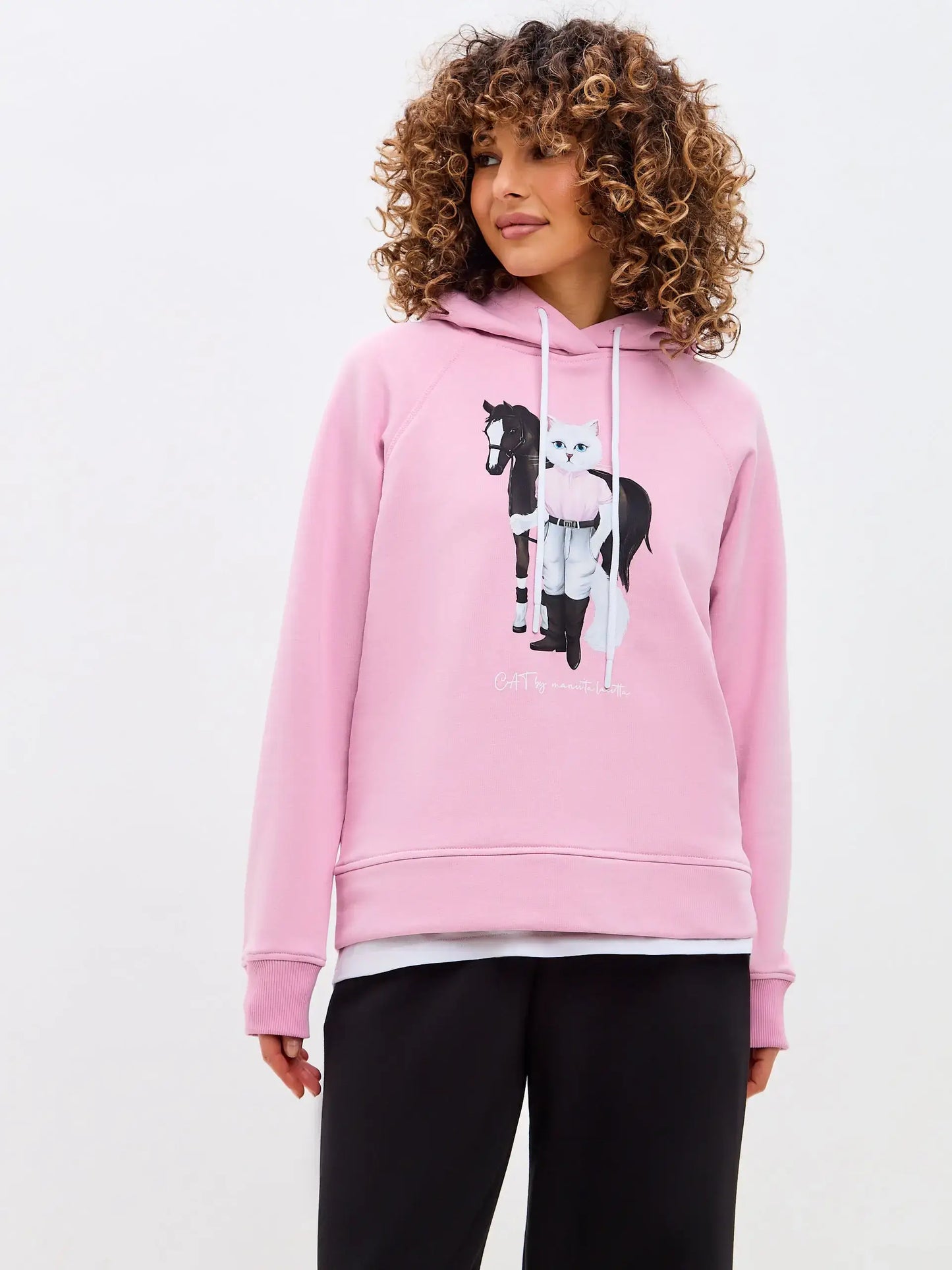 Pink Printed Hoodie WHITE RIDER CAT - Hoodie & sweatshirt