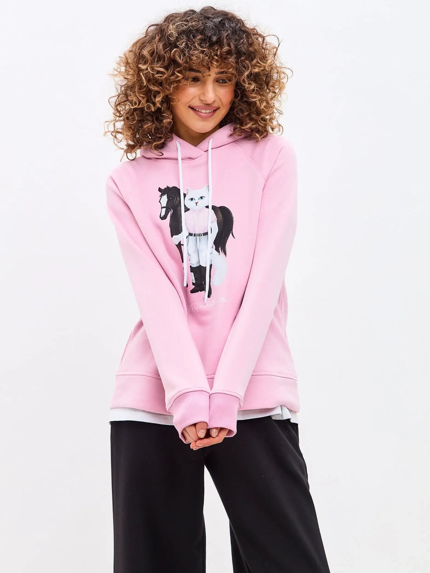 Pink Printed Hoodie WHITE RIDER CAT - Hoodie & sweatshirt