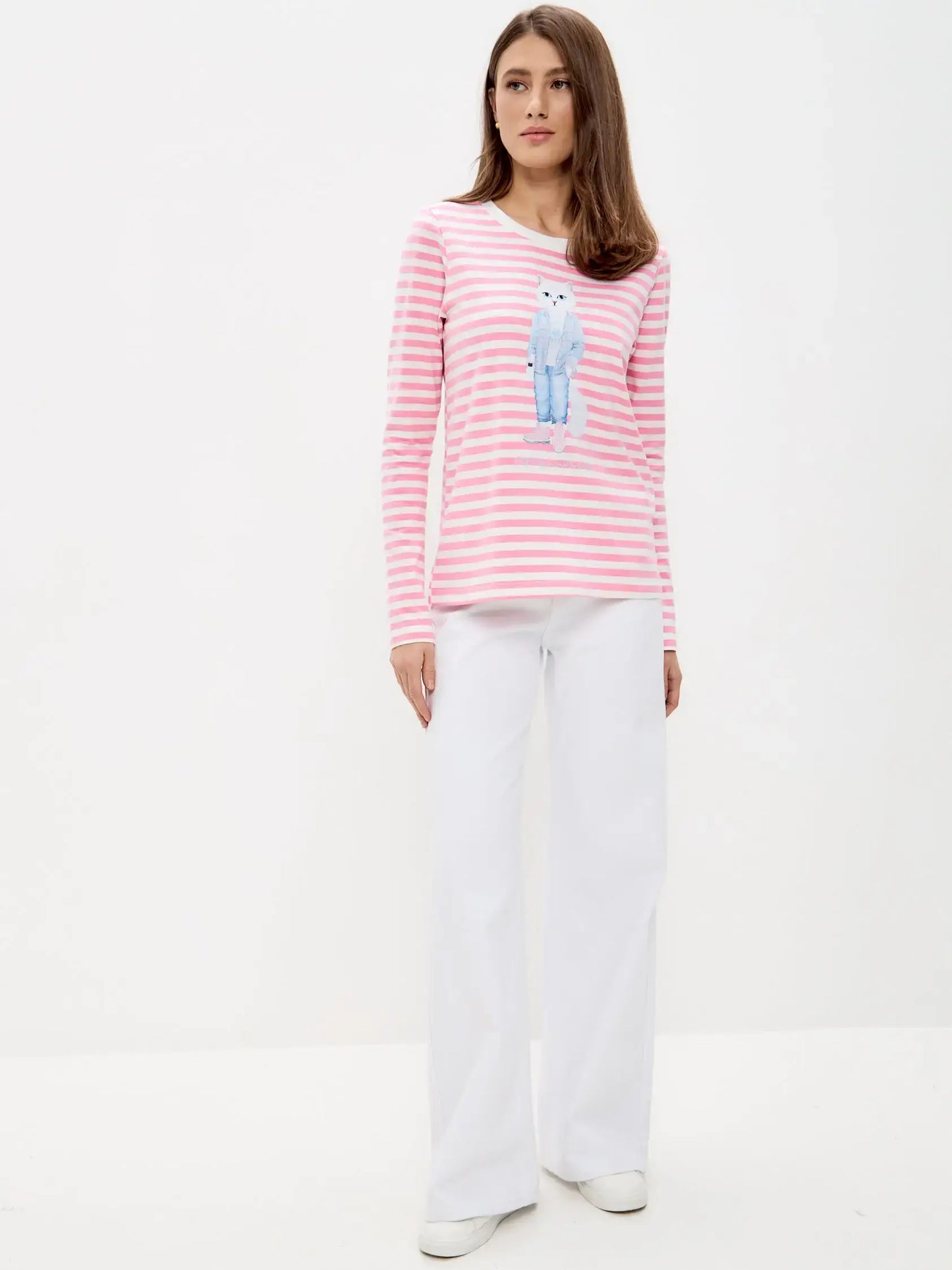 Pink Printed Longsleeve COUNTRY WHITE CAT - Shirt & Striped shirt