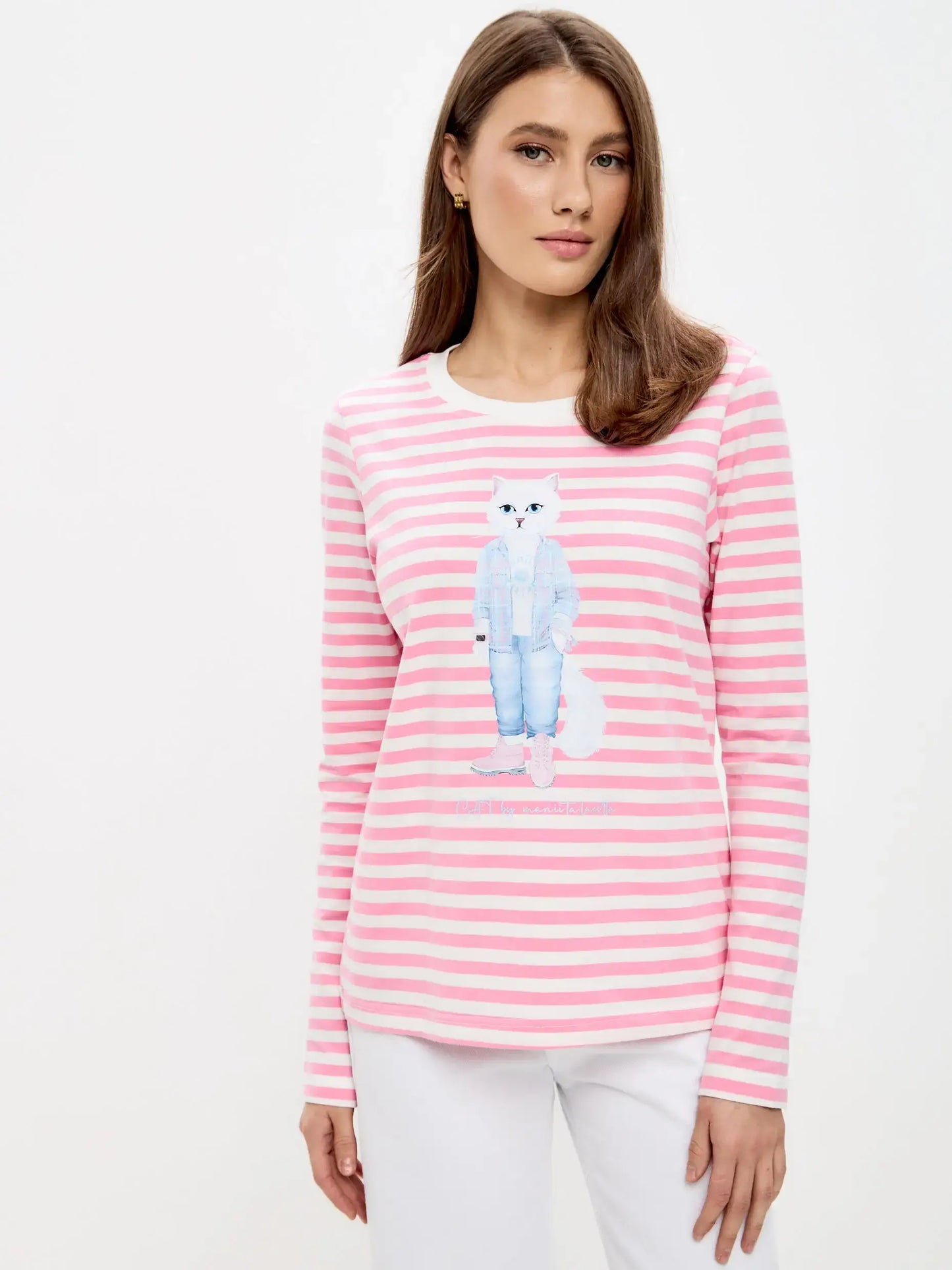 Pink Printed Longsleeve COUNTRY WHITE CAT - Shirt & Striped shirt