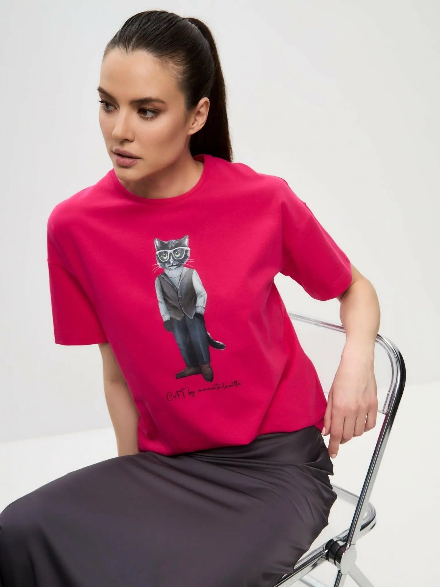 Pink oversized t-shirt minimalist cat - Funny Cat T-shirt | For Cat Lovers | CAT by maniita lacitta