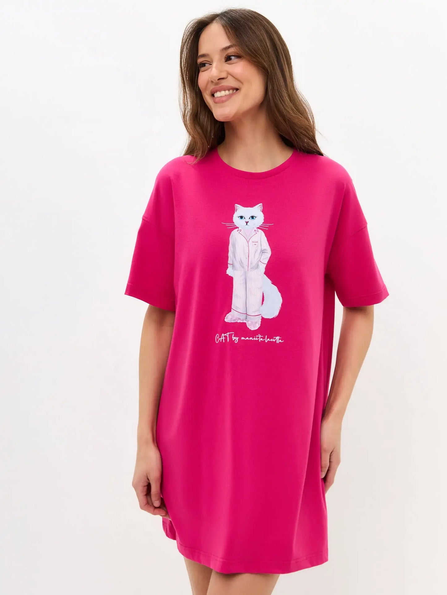 Pink oversized t-shirt pajamas cat - Funny Cat Loungewear | For Cat Lovers | CAT by maniita lacitta