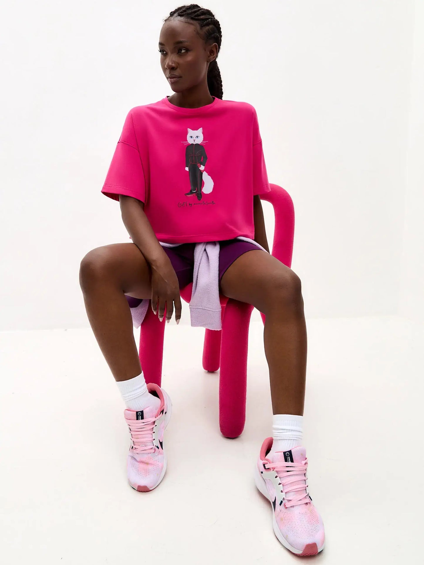 Pink Printed short oversized T-shirt SPORT CAT - T-shirt