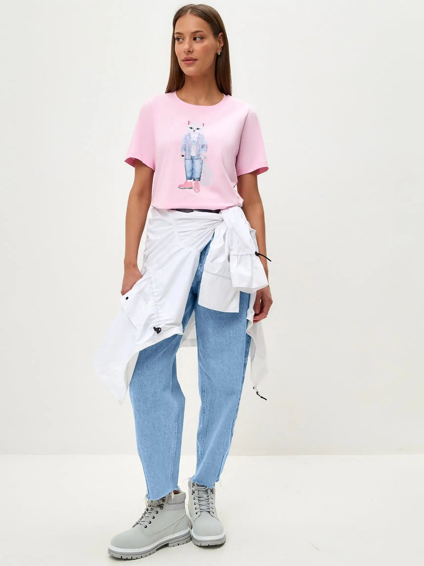 Pink Printed T-shirt COUNTRY WHITE CAT - T-shirt