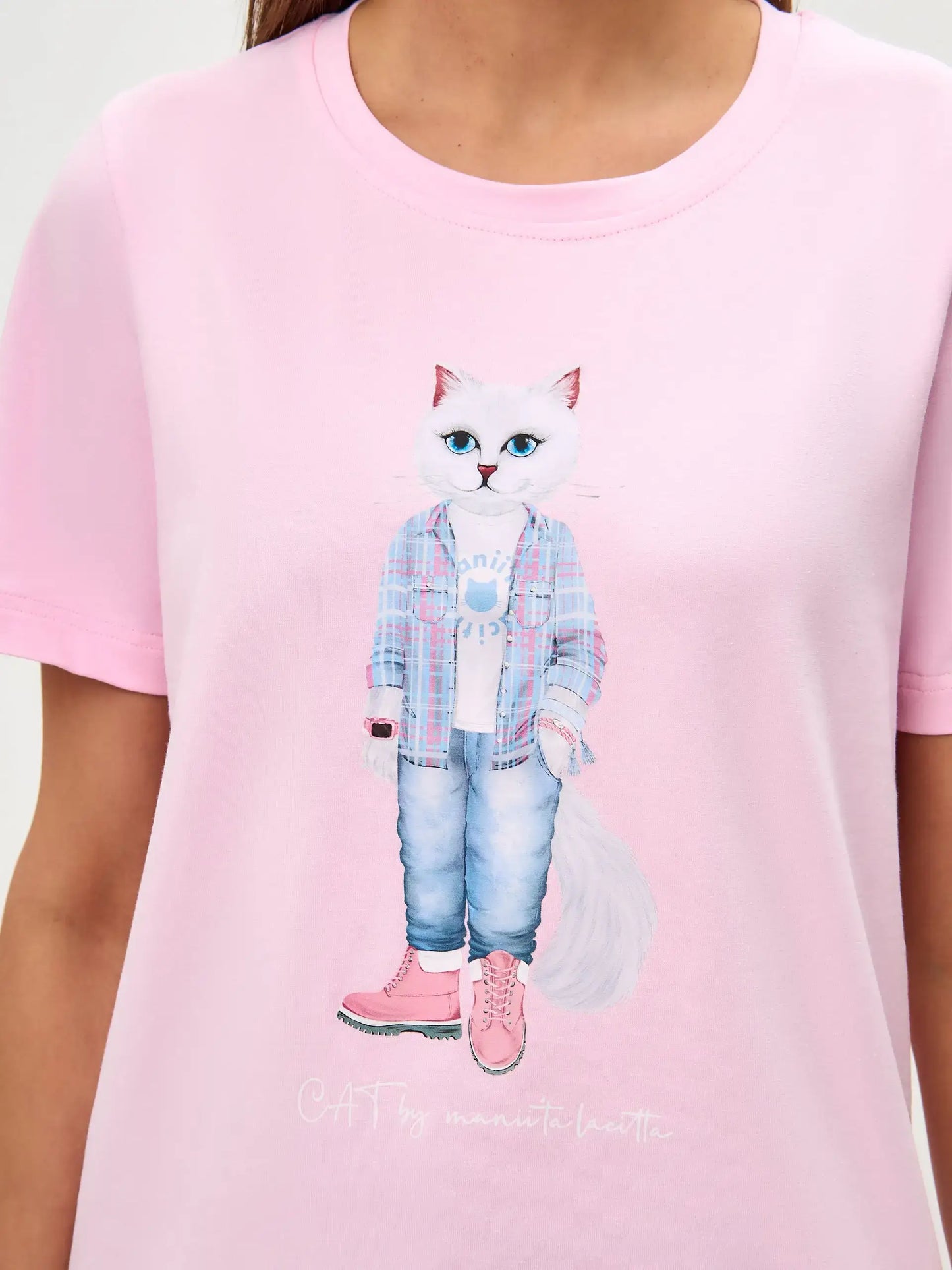 Pink Printed T-shirt COUNTRY WHITE CAT - T-shirt