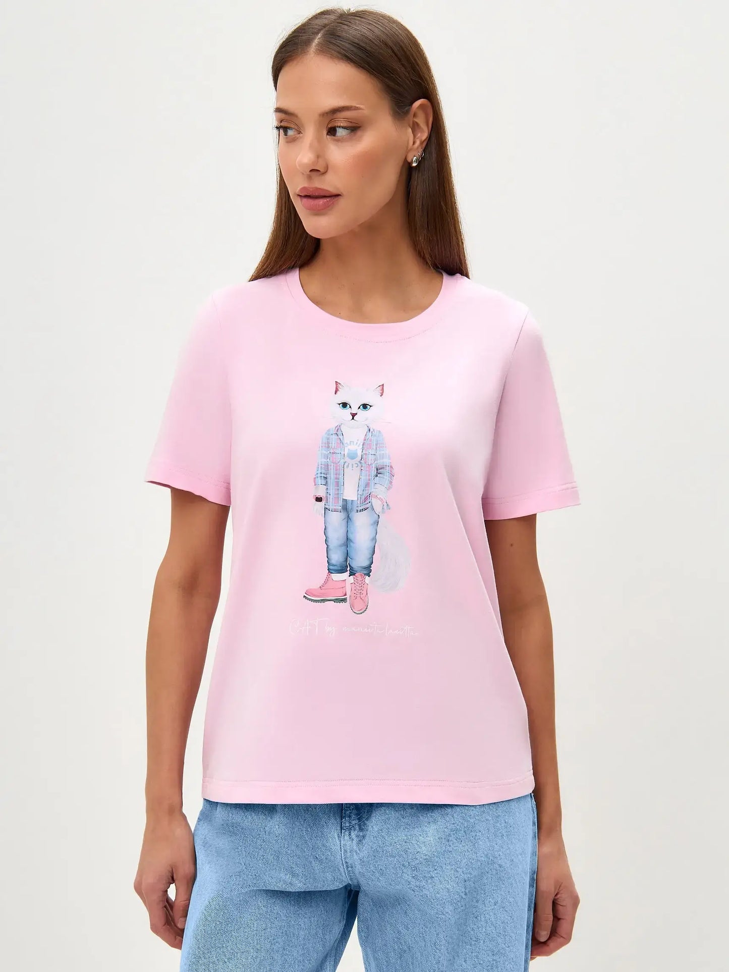 Pink t shirt country white cat Funny Cat T shirt | For Cat Lovers | CAT by maniita lacitta
