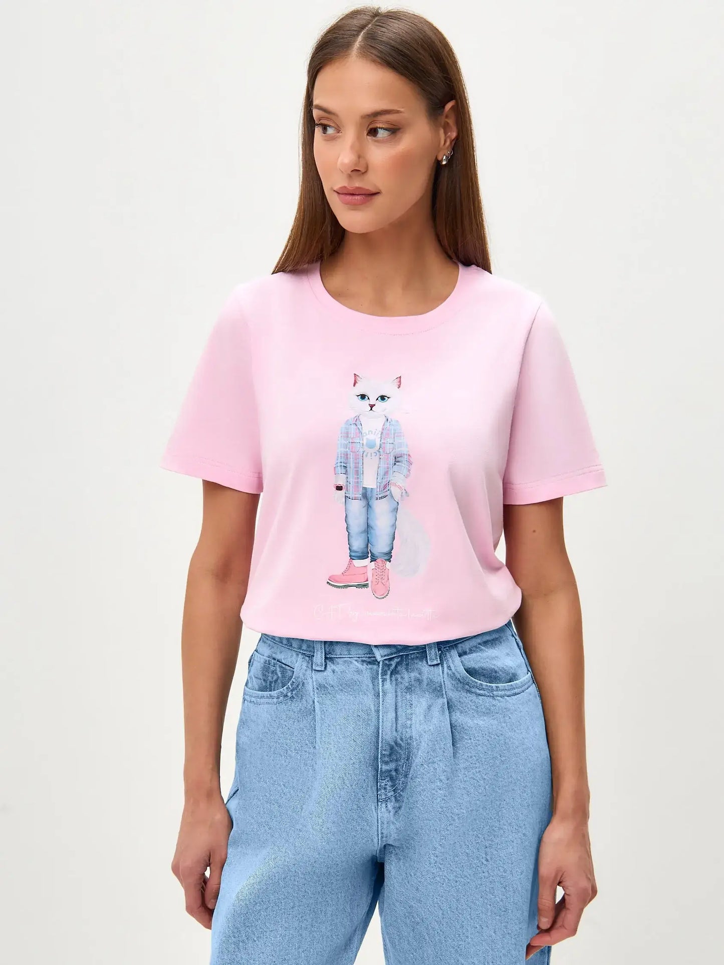 Pink Printed T-shirt COUNTRY WHITE CAT - T-shirt