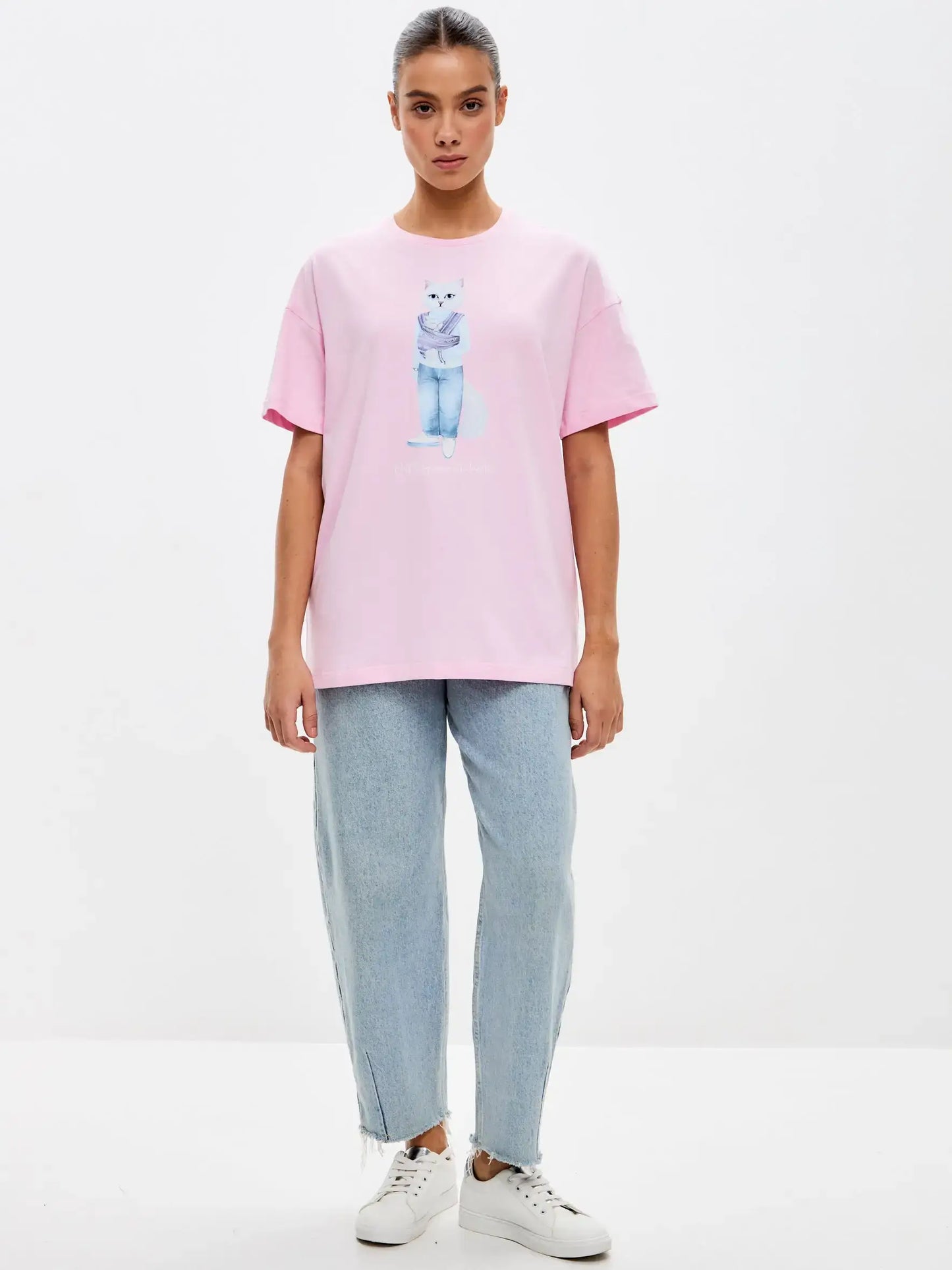 Pink Printed T-shirt MOTHER CAT - T-shirt