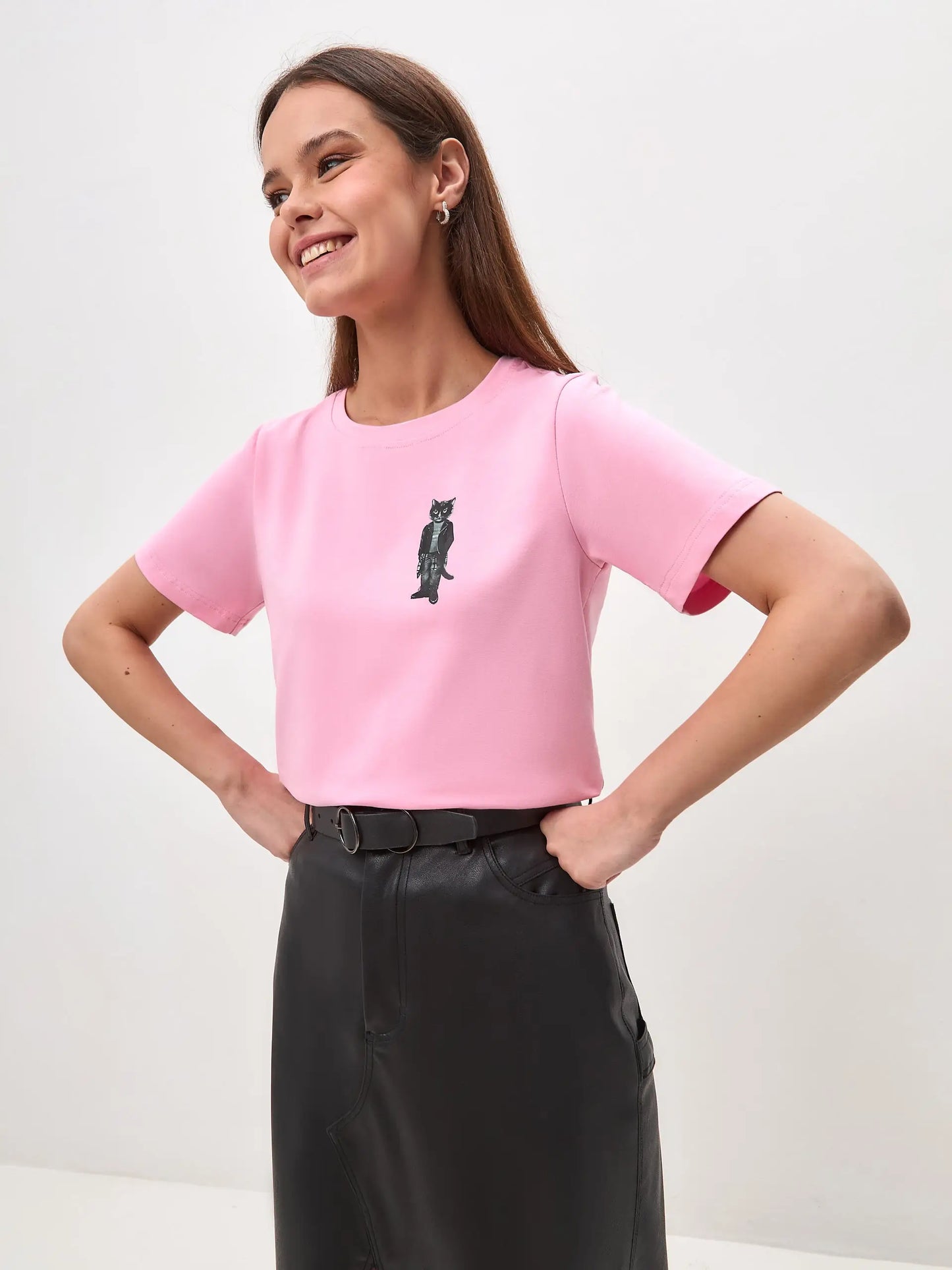 Pink Printed T-shirt ROCKER CAT - T-shirt