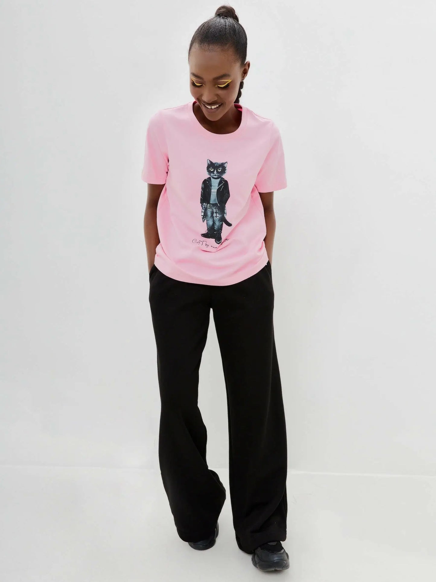 Pink Printed T-shirt ROCKER CAT - T-shirt