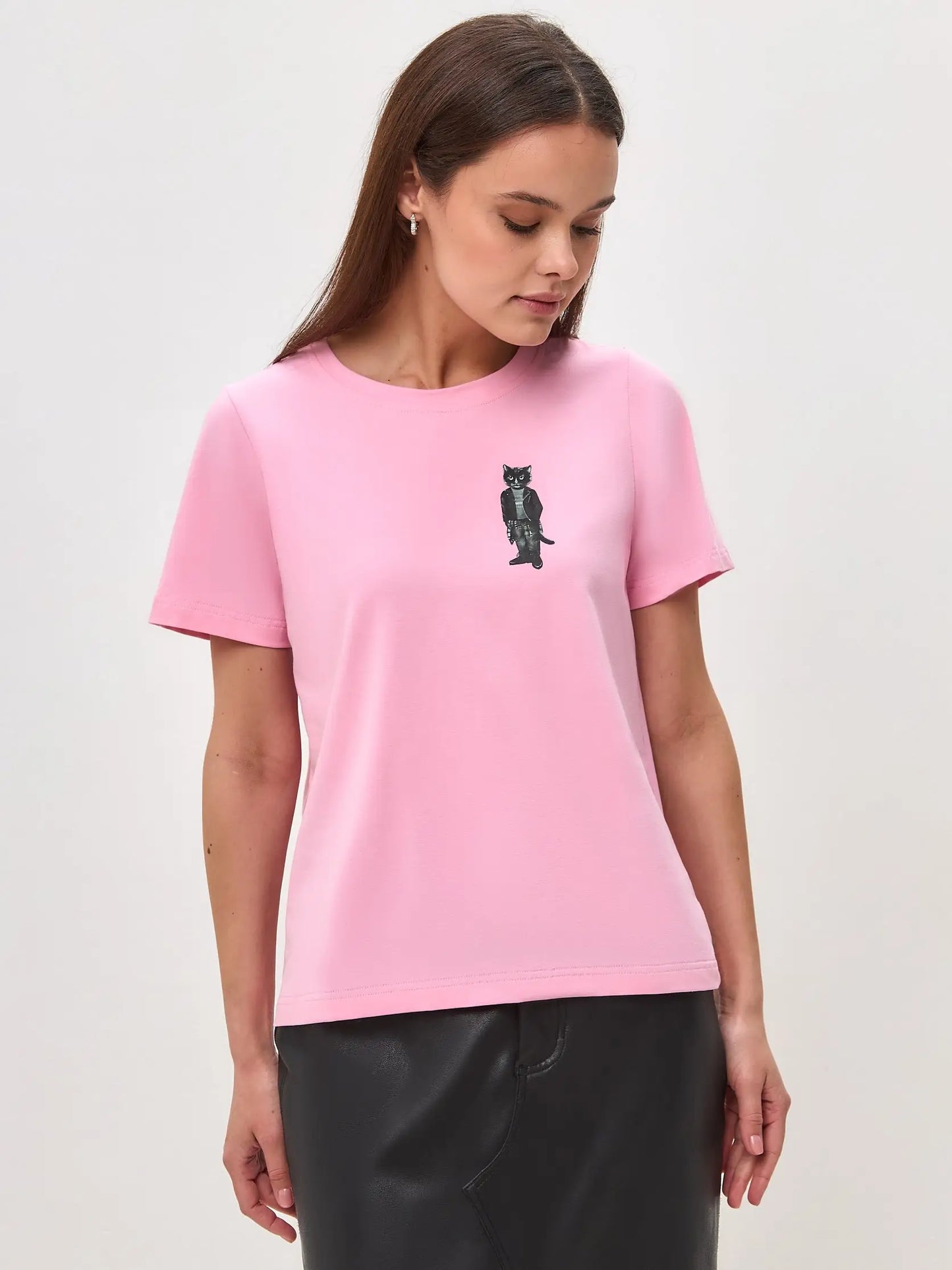 Pink Printed T-shirt ROCKER CAT - T-shirt