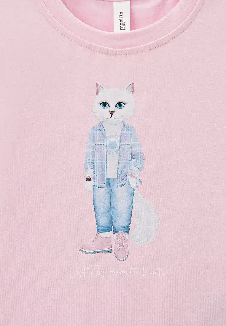 Pink Printed T-shirt WHITE COUNTRY CAT - T-shirt