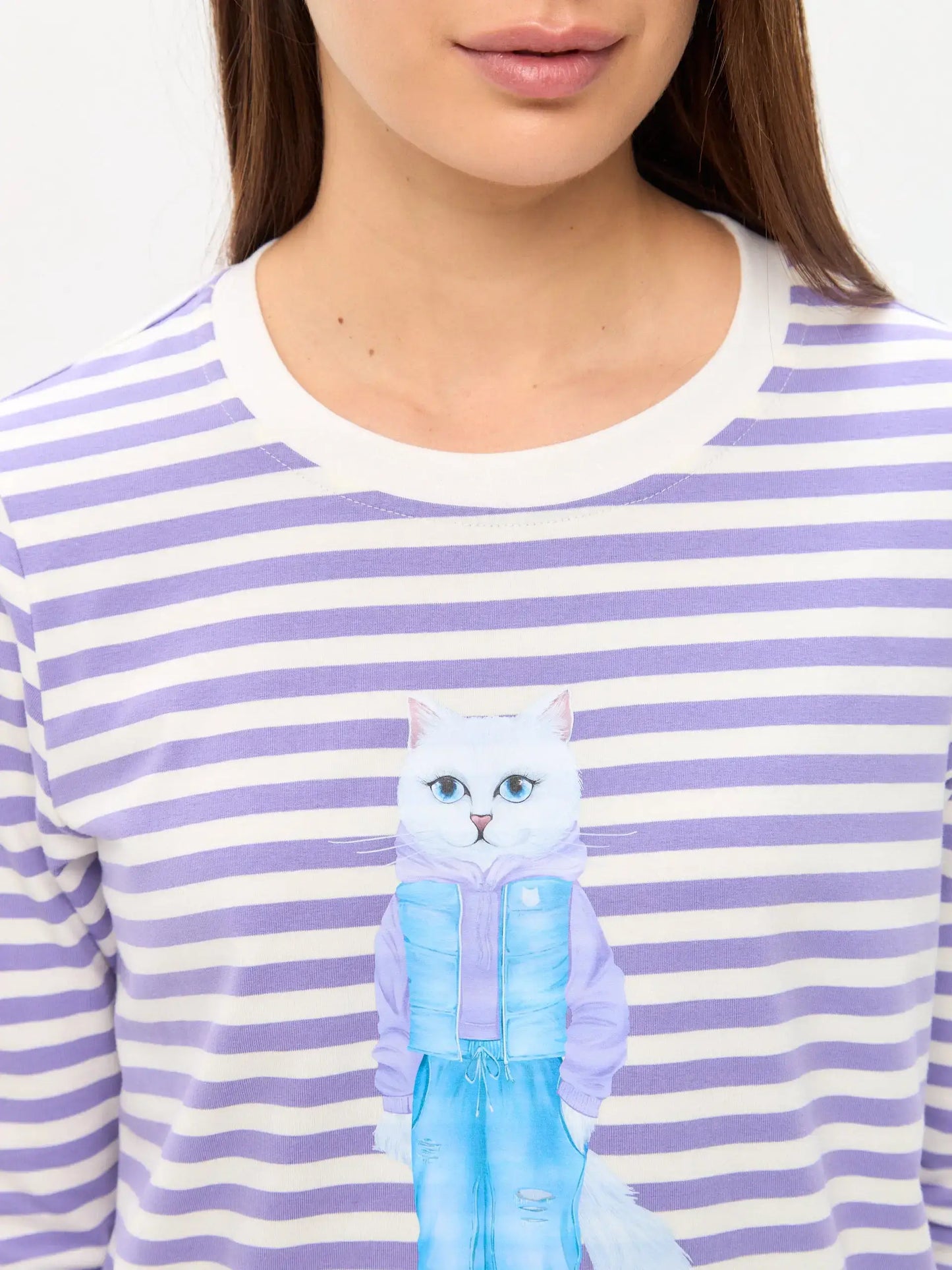 Purple longsleeve white cat walk - Funny Cat Shirt & Striped shirt | For Cat Lovers | CAT by maniita
