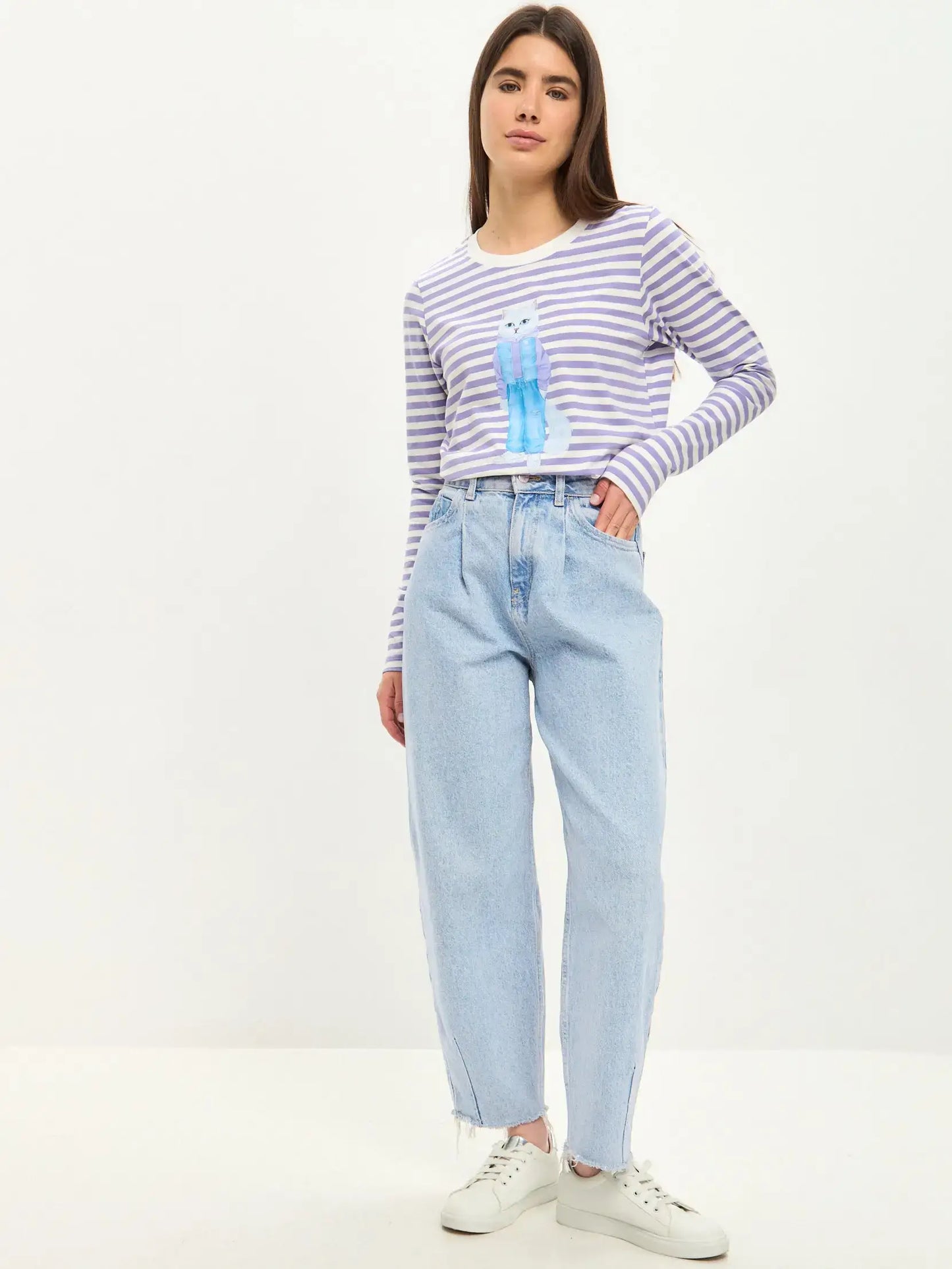 Purple longsleeve white cat walk - Funny Cat Shirt & Striped shirt | For Cat Lovers | CAT by maniita