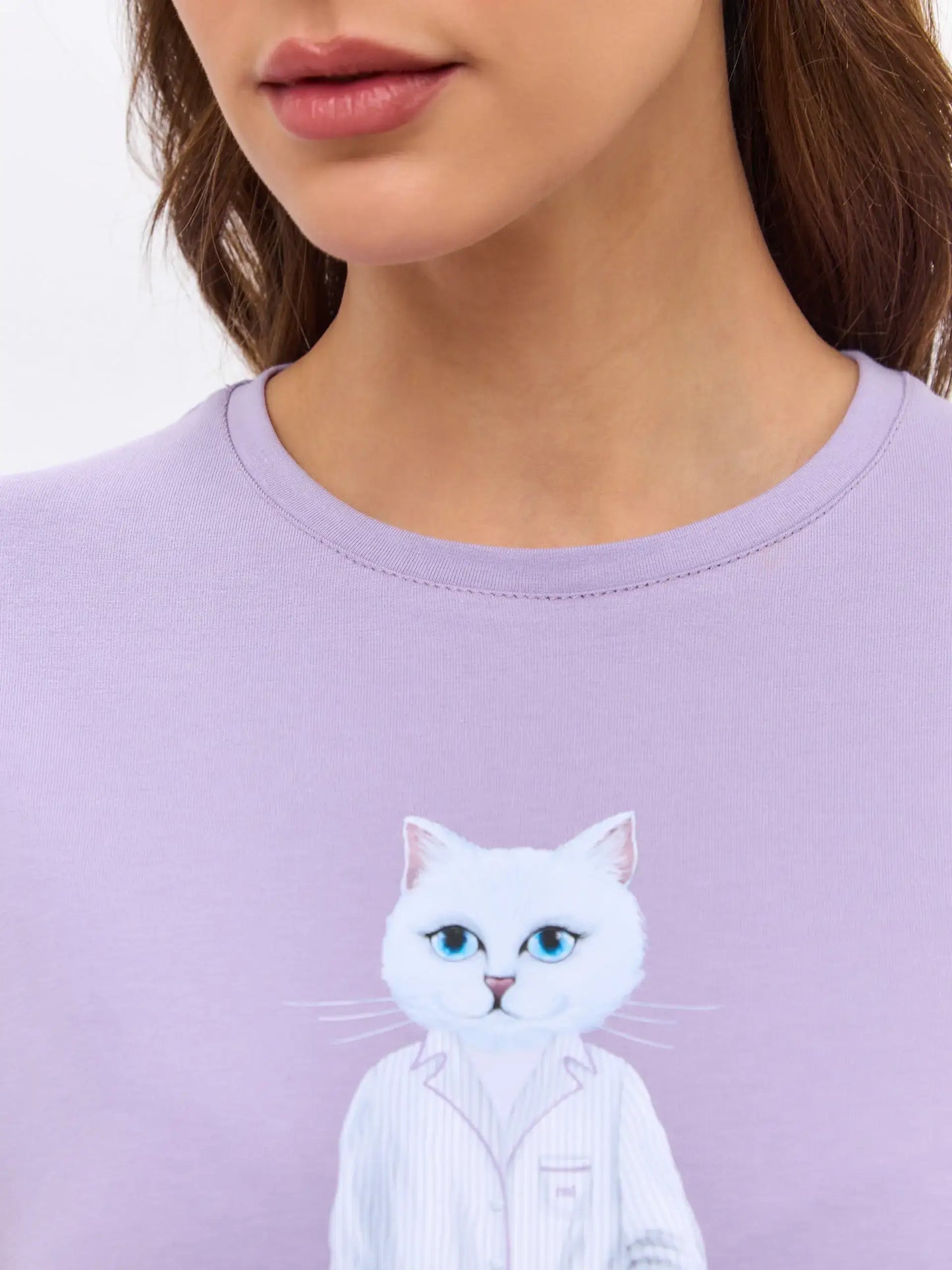 Purple Printed oversized T-shirt PAJAMAS CAT - Loungewear