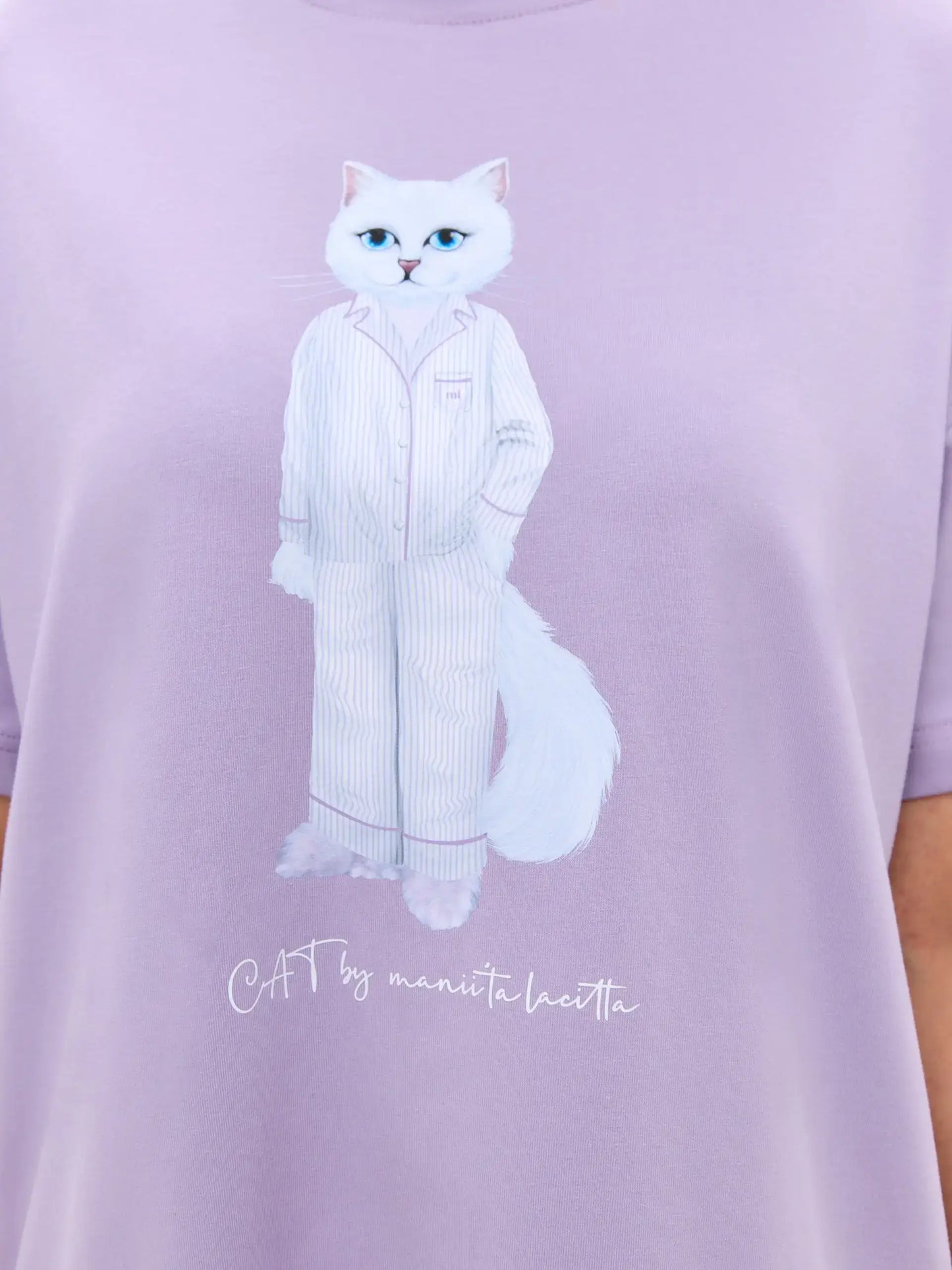 Purple Printed oversized T-shirt PAJAMAS CAT - Loungewear