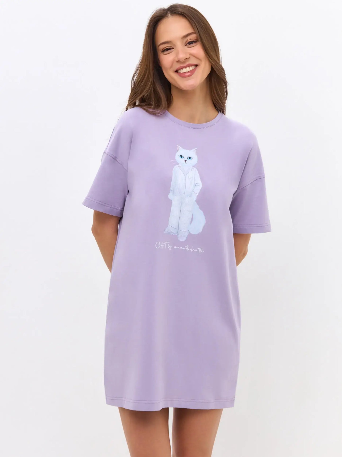Purple Printed oversized T-shirt PAJAMAS CAT - Loungewear