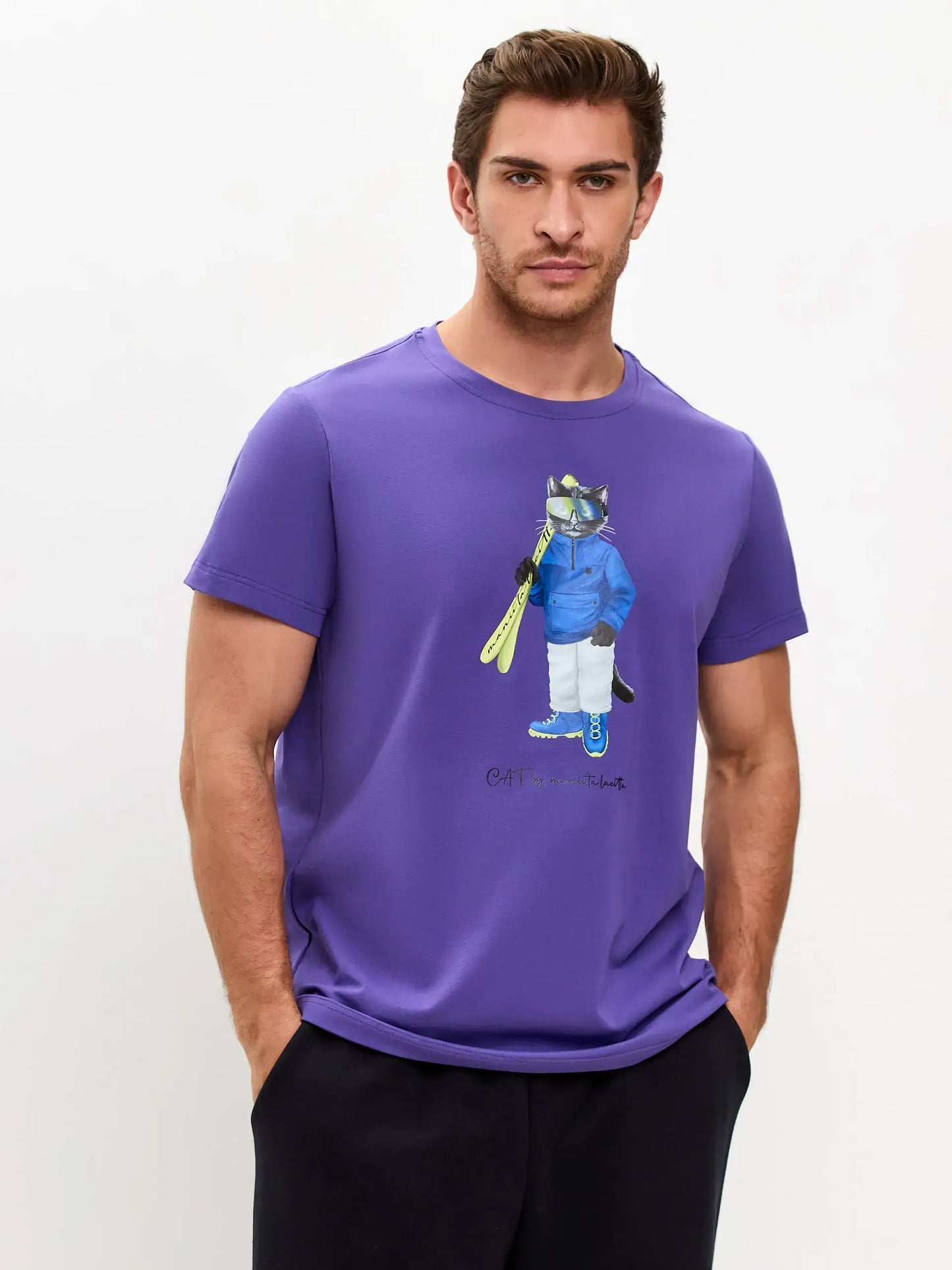 Purple Printed T-shirt SKI CAT - T-shirt