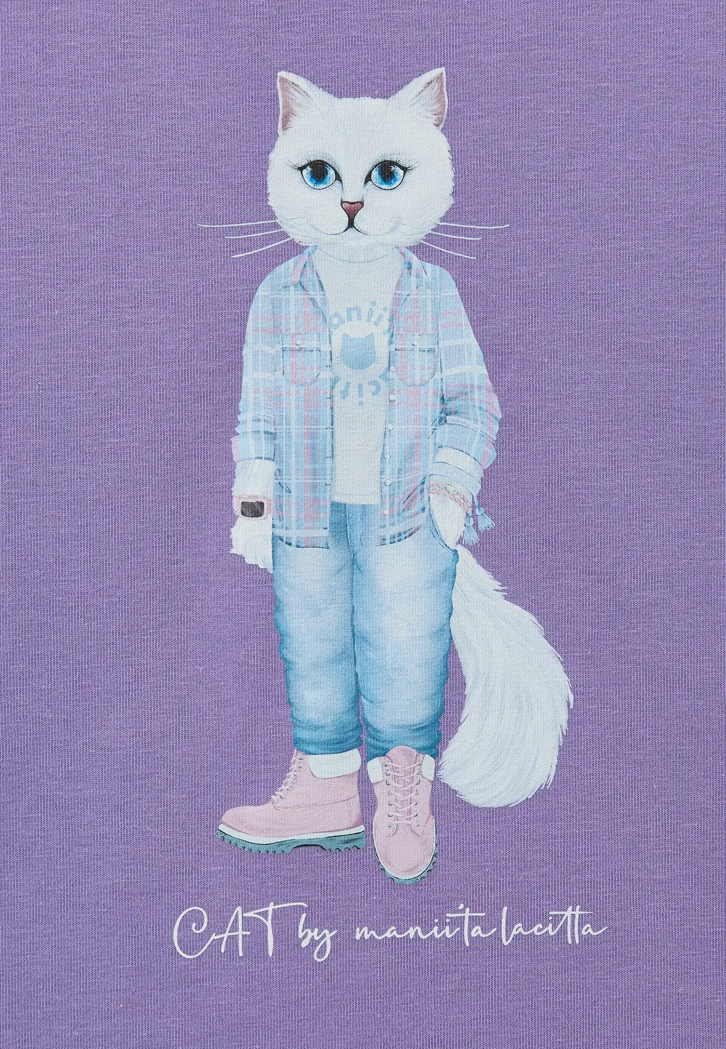 Purple Printed T-shirt WHITE COUNTRY CAT - T-shirt