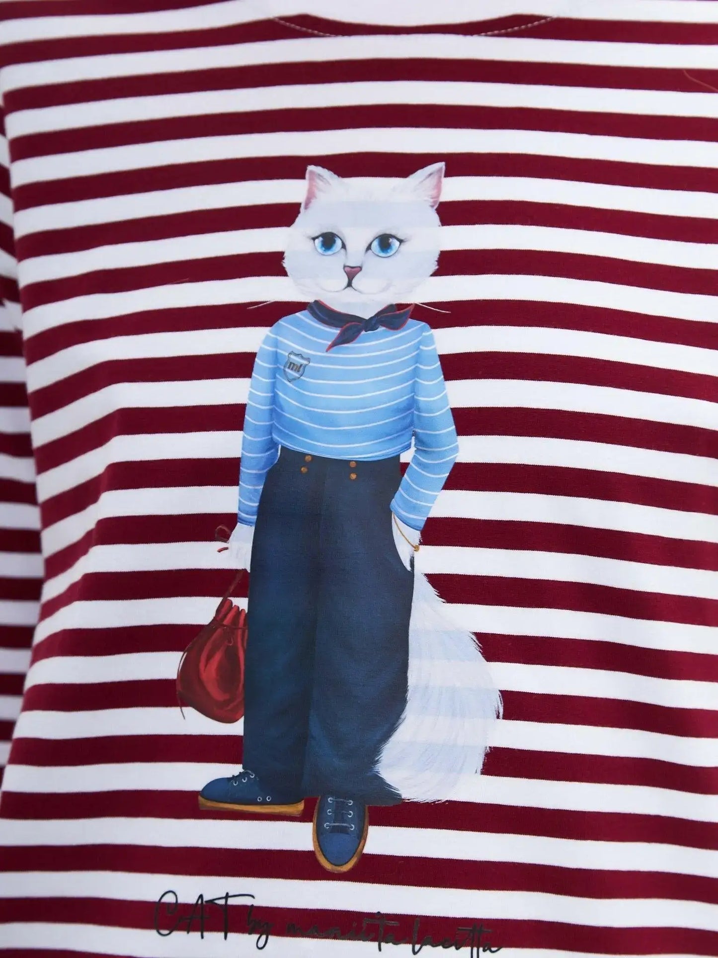 Red longsleeve mariner cat - Funny Cat Shirt & Striped shirt | For Cat Lovers | CAT by maniita